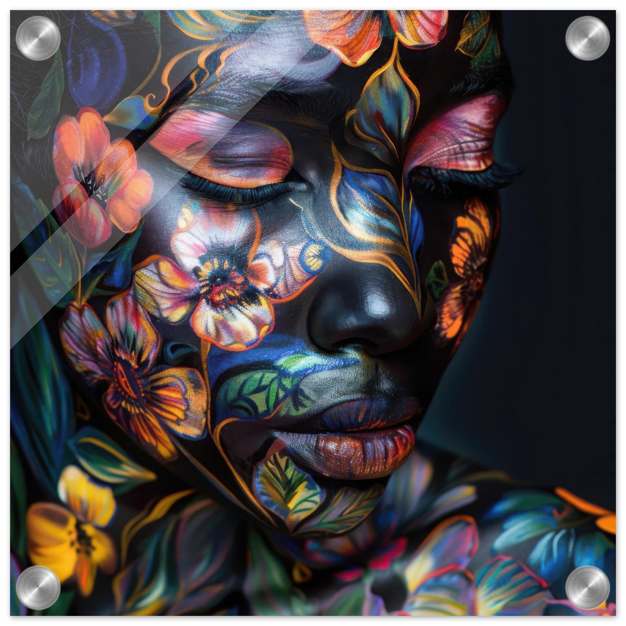 Acrylic Print Square - Colorfull Flower Art Bodypaint 5 - Shop Ai Art WebShop - Digital Art online Store