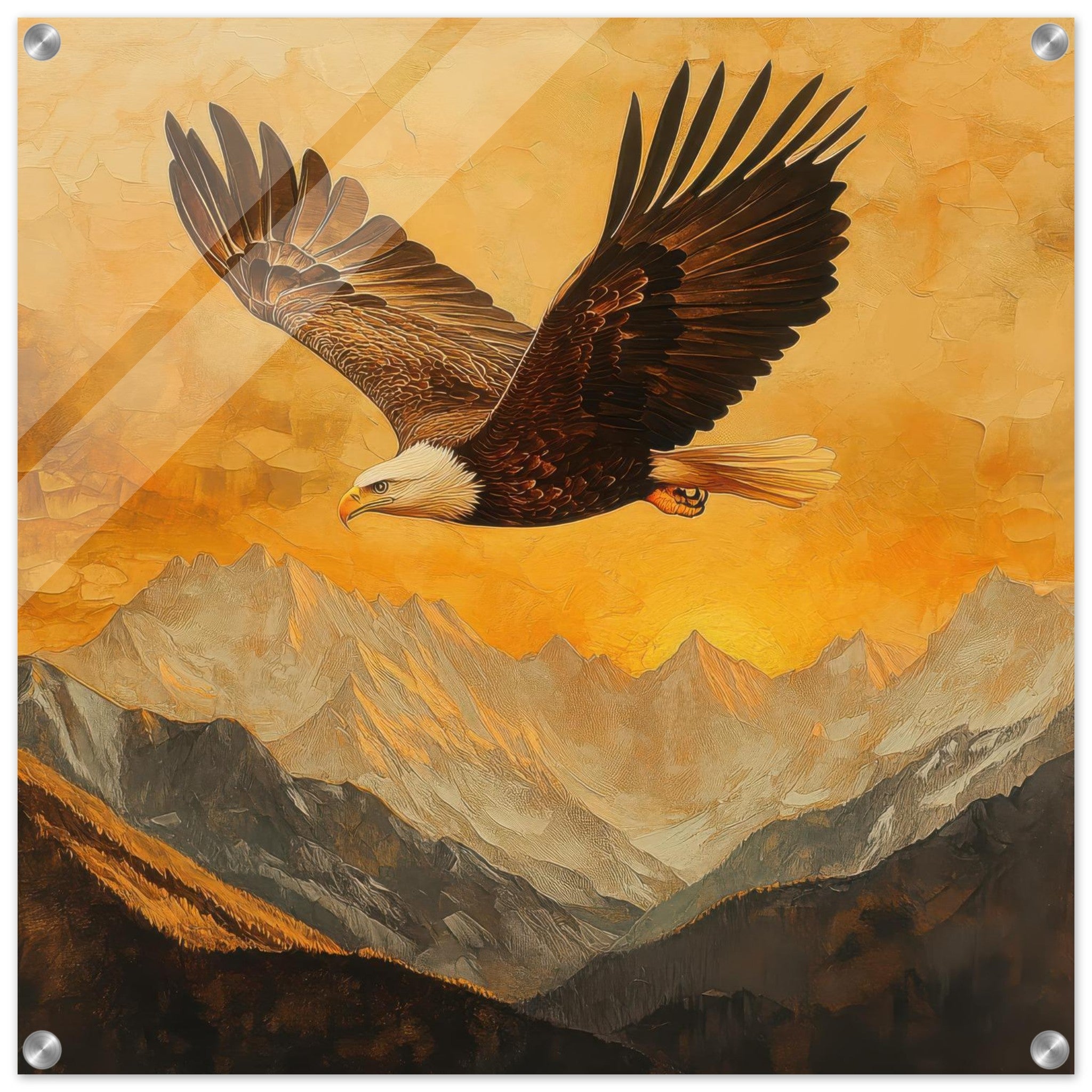 Acrylic Print Square - Eagle Soaring Over Mountains 2 - Shop Ai Art WebShop - Digital Art online Store