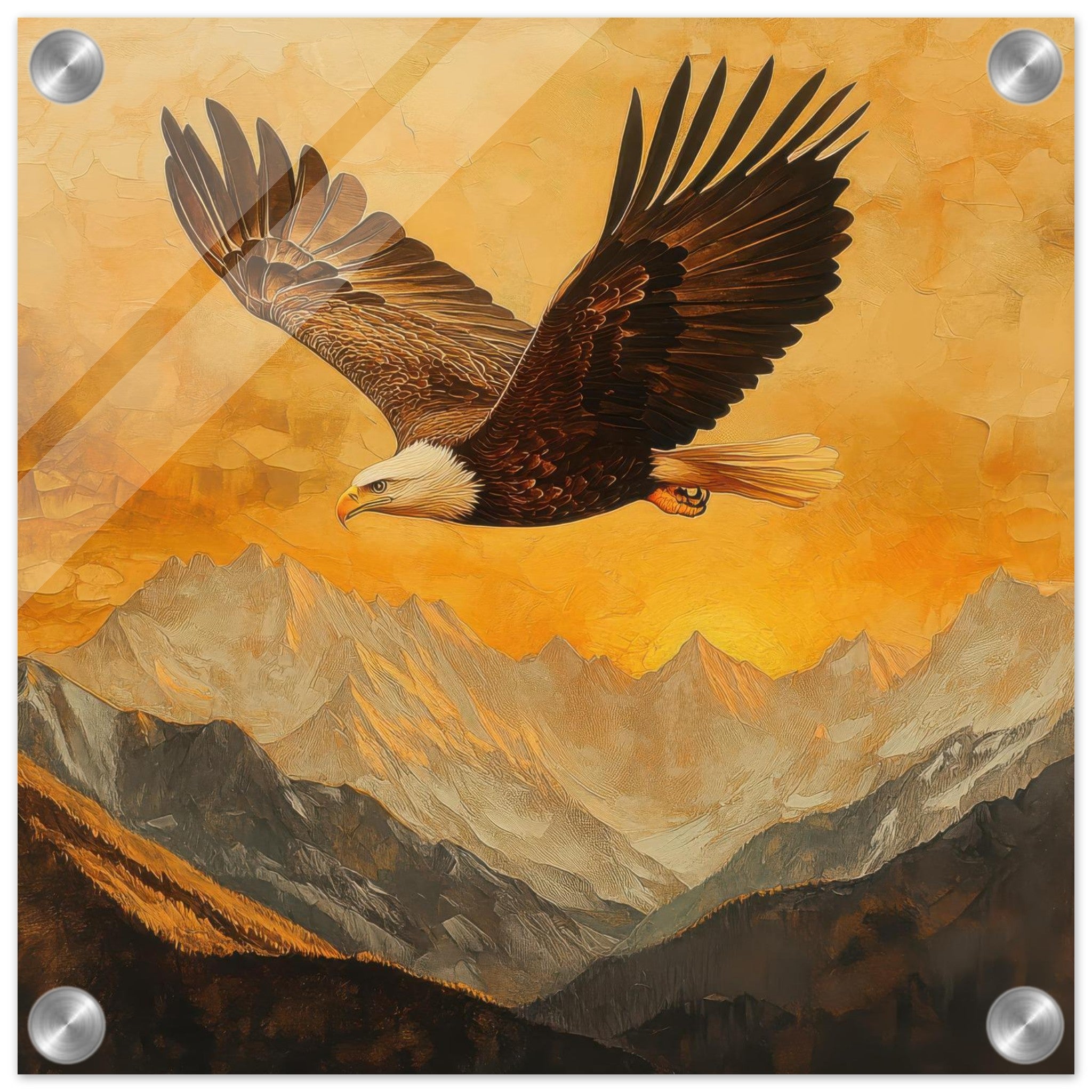 Acrylic Print Square - Eagle Soaring Over Mountains 2 - Shop Ai Art WebShop - Digital Art online Store