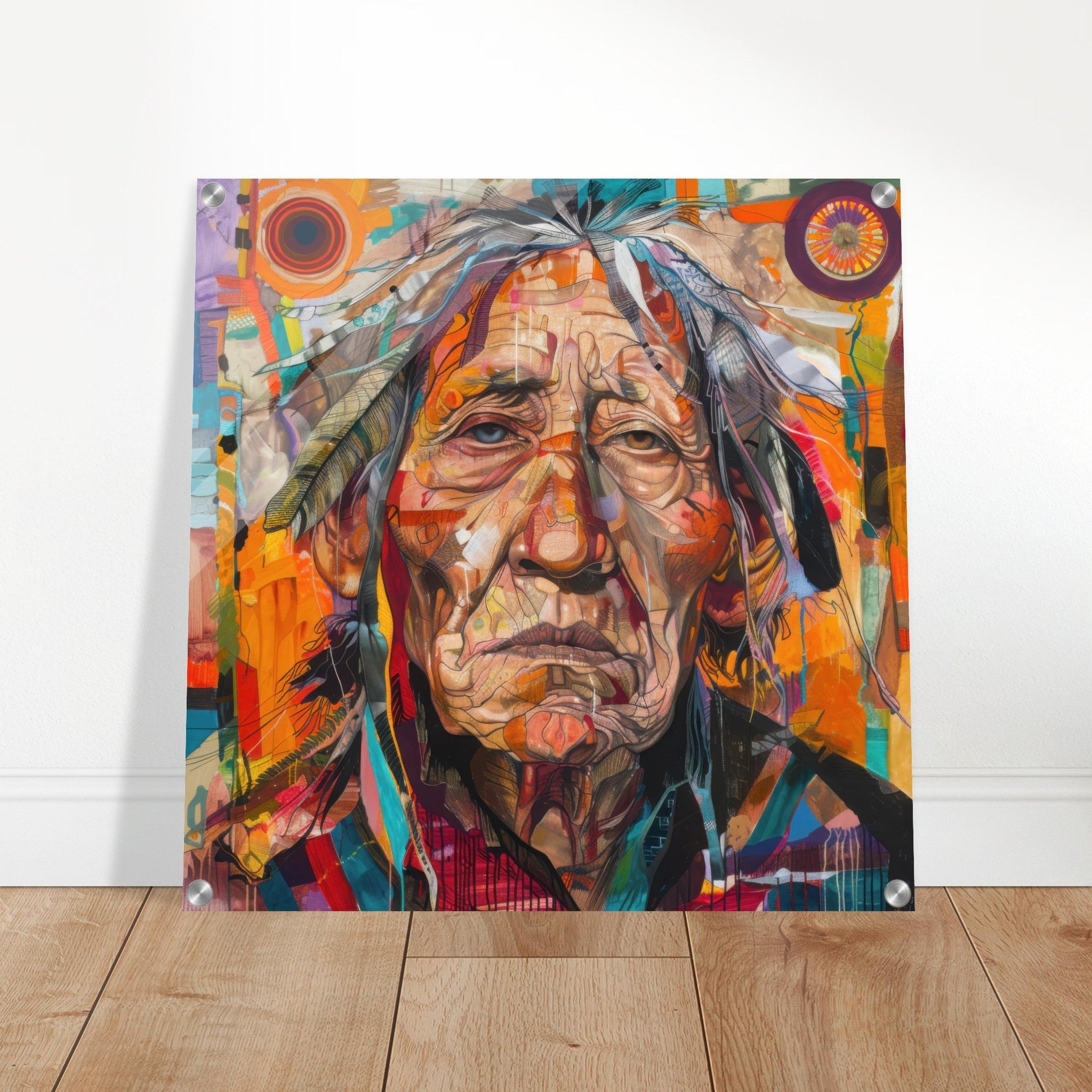 Acrylic Print Square - Expressionism art style American ancestors 3 - Shop Ai Art WebShop - Digital Art online Store