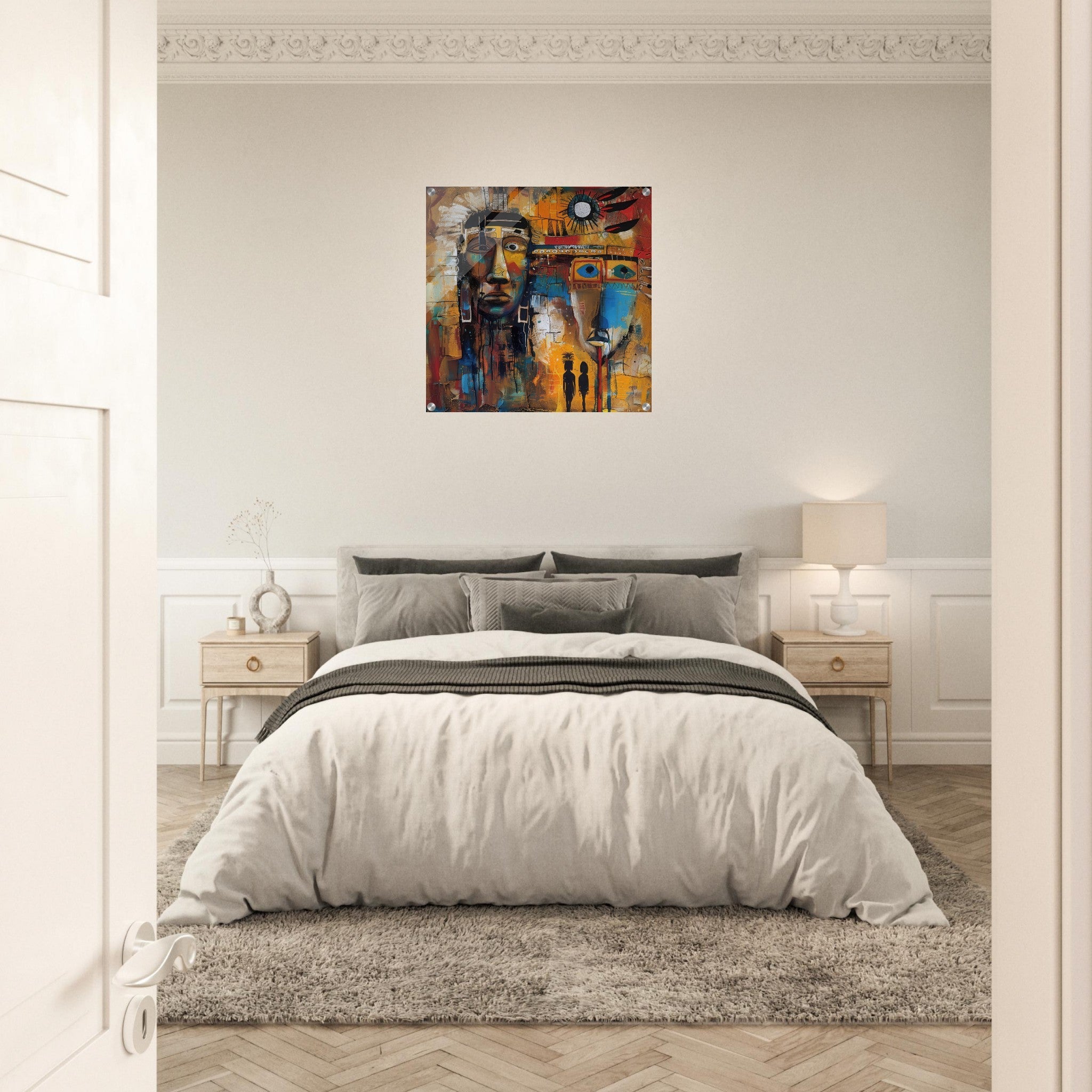 Acrylic Print Square - Expressionism art style Native Americans ancestors 4 - Shop Ai Art WebShop - Digital Art online Store