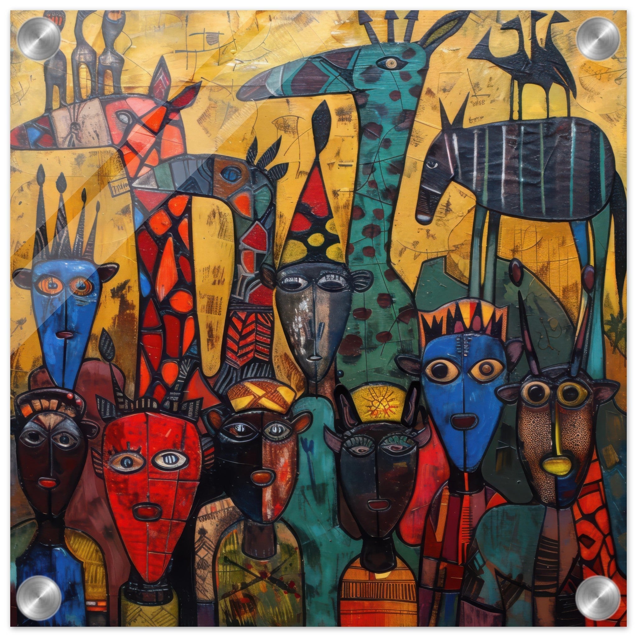 Acrylic Print Square - Expressionism art style Ugandas ancestors 4 - Shop Ai Art WebShop - Digital Art online Store