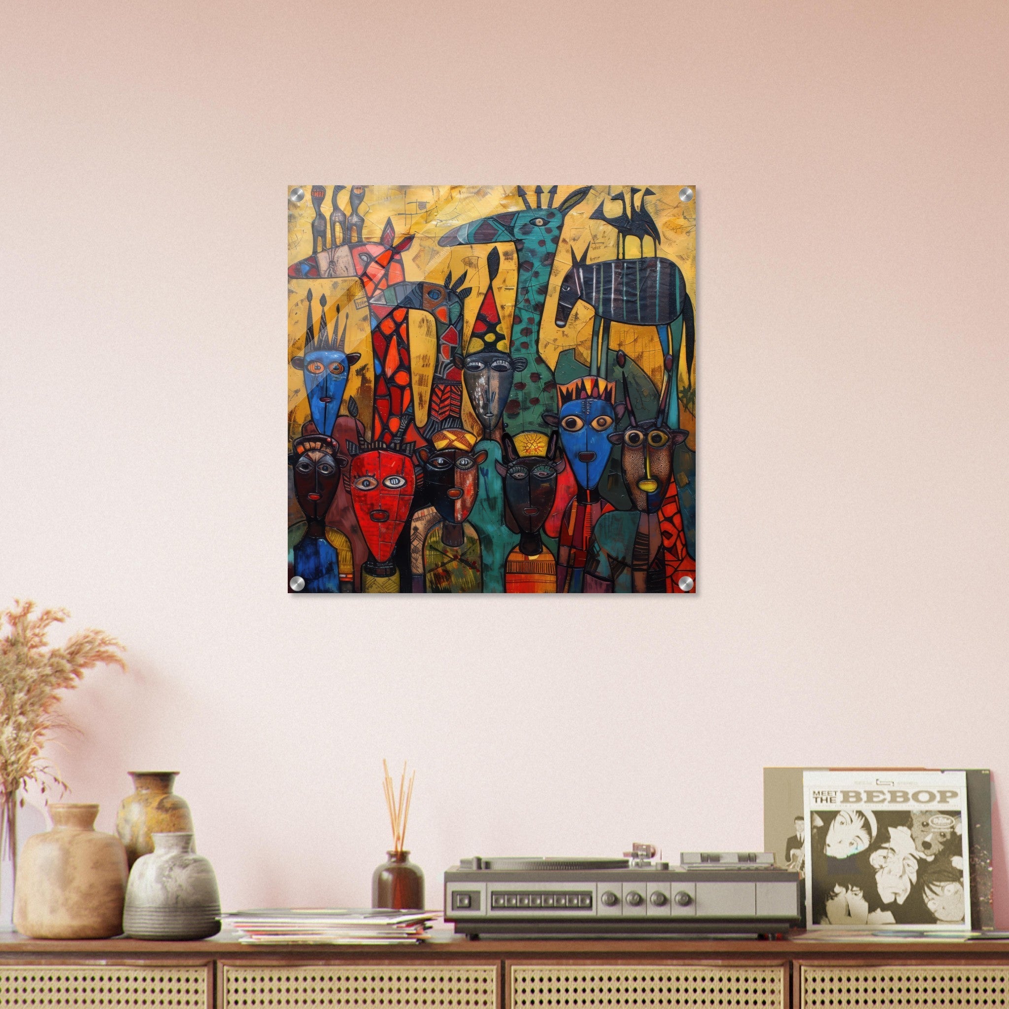 Acrylic Print Square - Expressionism art style Ugandas ancestors 4 - Shop Ai Art WebShop - Digital Art online Store