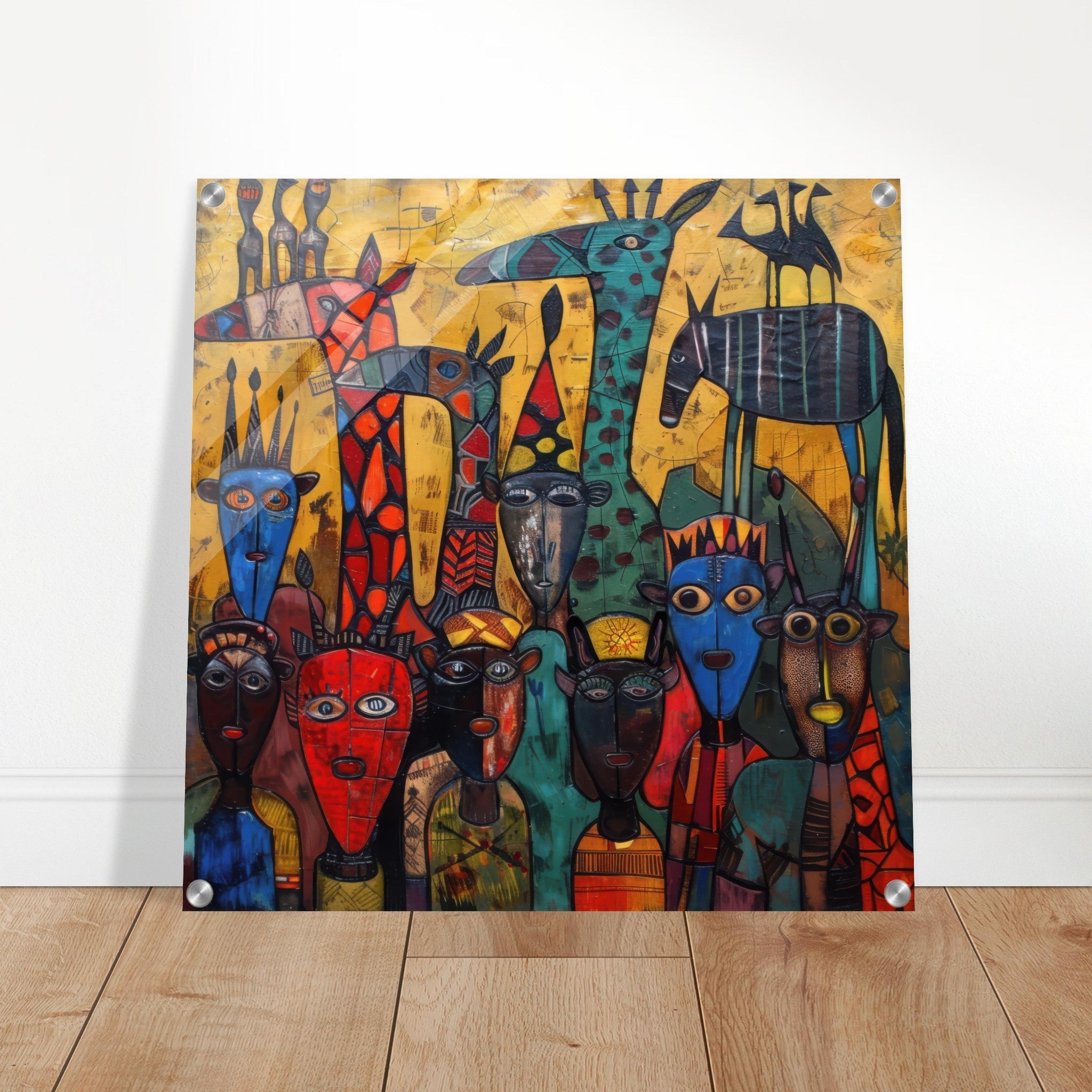 Acrylic Print Square - Expressionism art style Ugandas ancestors 4 - Shop Ai Art WebShop - Digital Art online Store