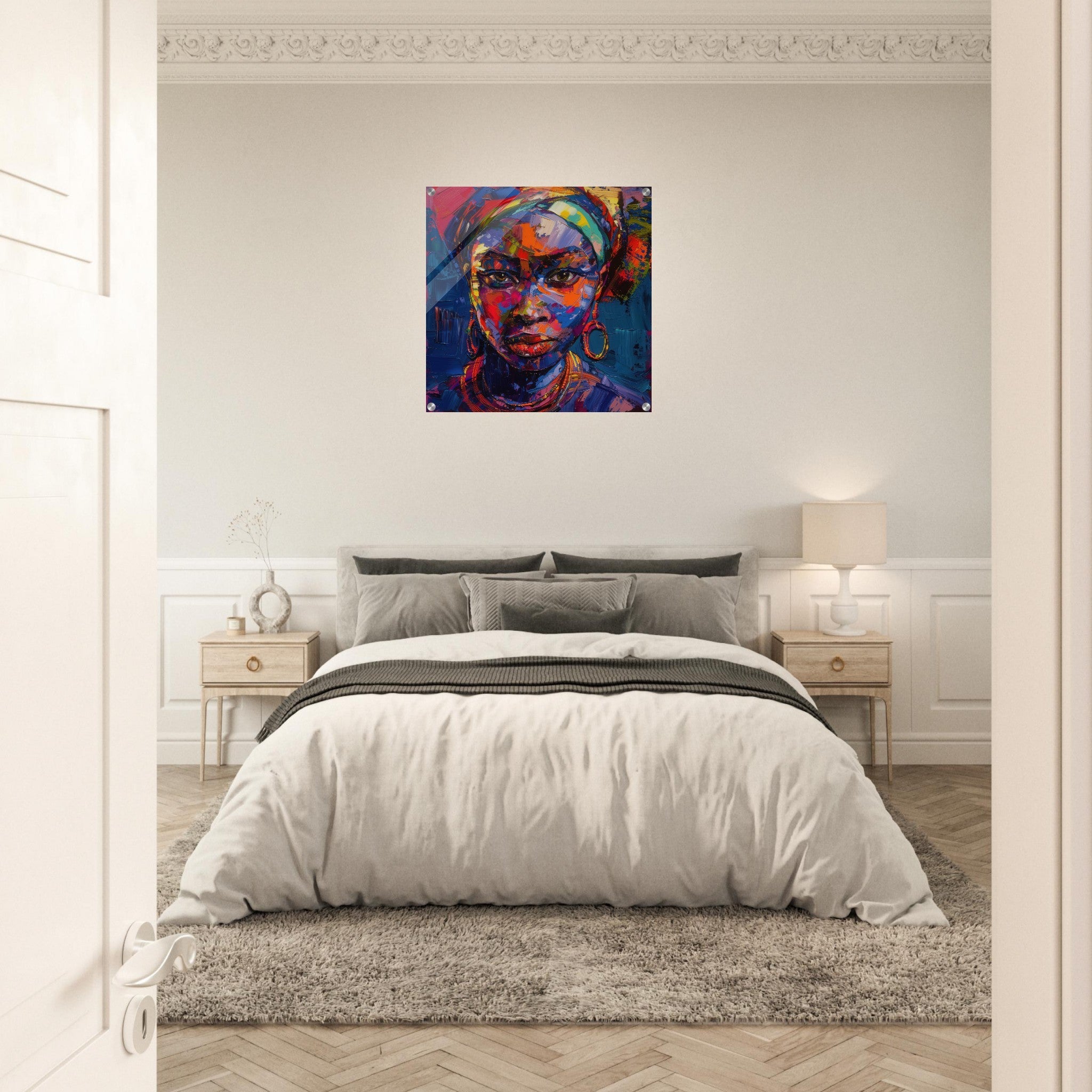 Acrylic Print Square - Expressionism art style Ugandas ancestors female - Shop Ai Art WebShop - Digital Art online Store