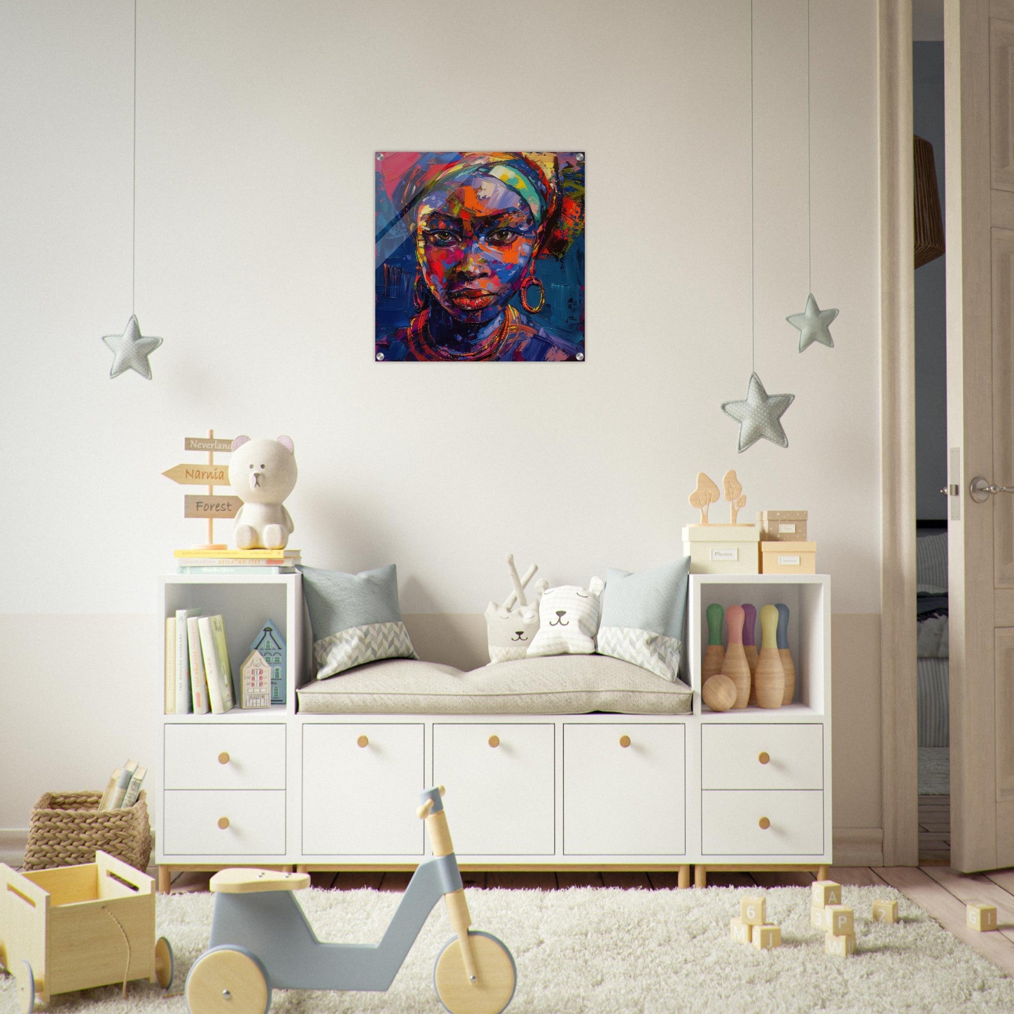 Acrylic Print Square - Expressionism art style Ugandas ancestors female - Shop Ai Art WebShop - Digital Art online Store