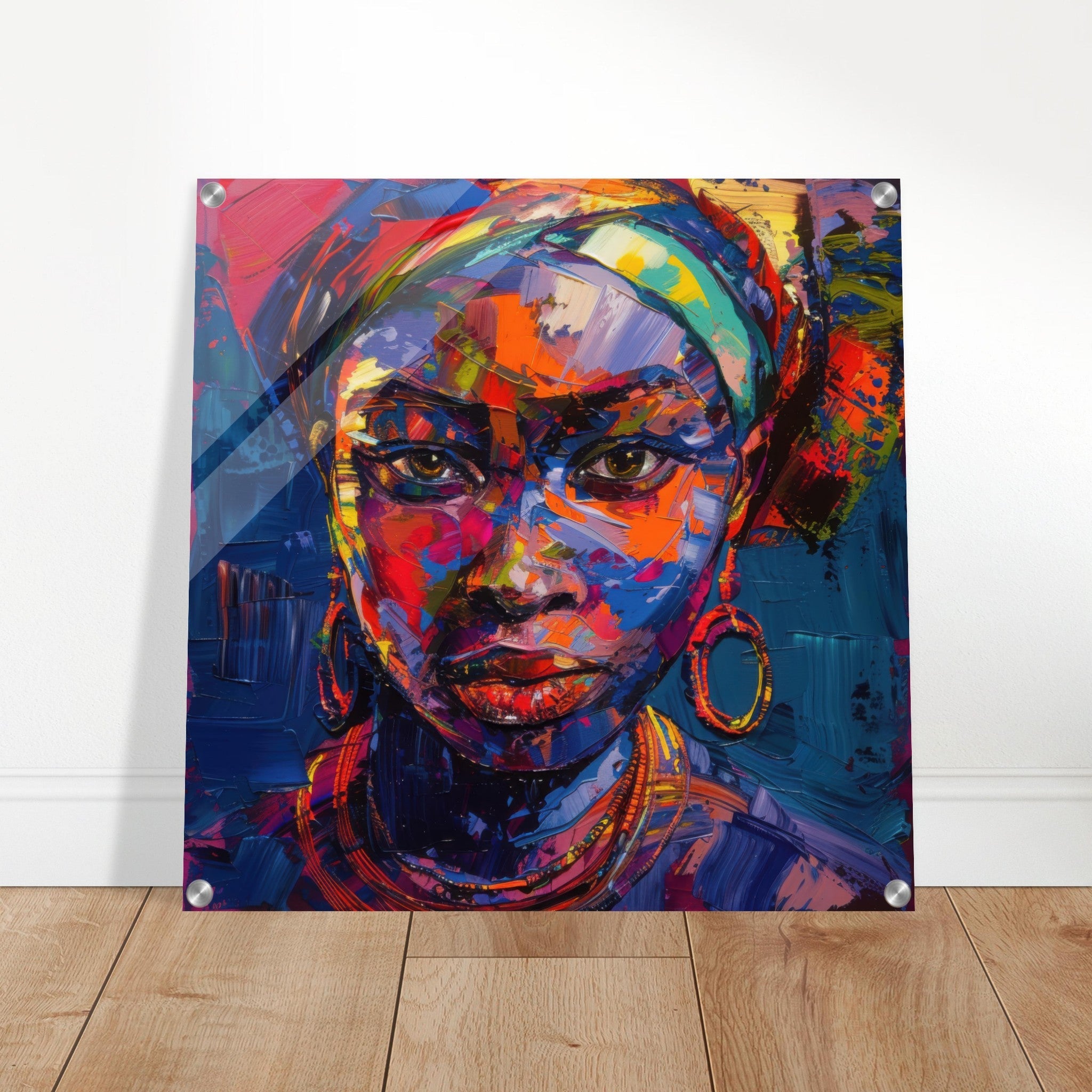Acrylic Print Square - Expressionism art style Ugandas ancestors female - Shop Ai Art WebShop - Digital Art online Store
