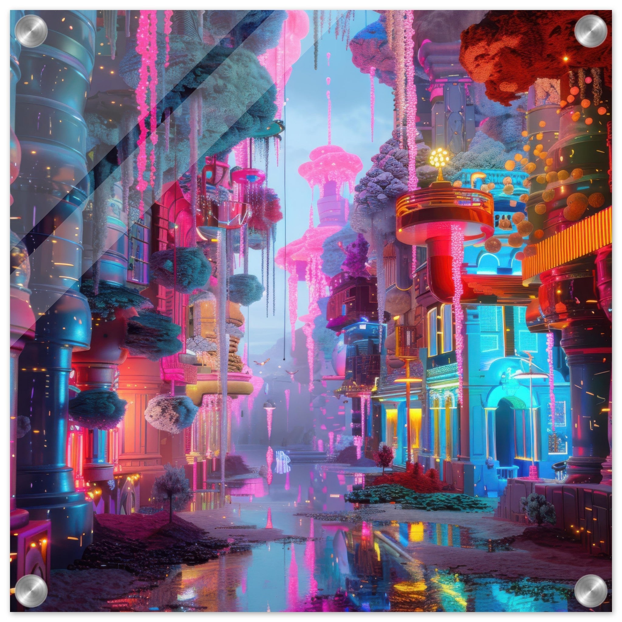 Acrylic Print Square - Fluorescent Fantasy World 5 - Shop Ai Art WebShop - Digital Art online Store