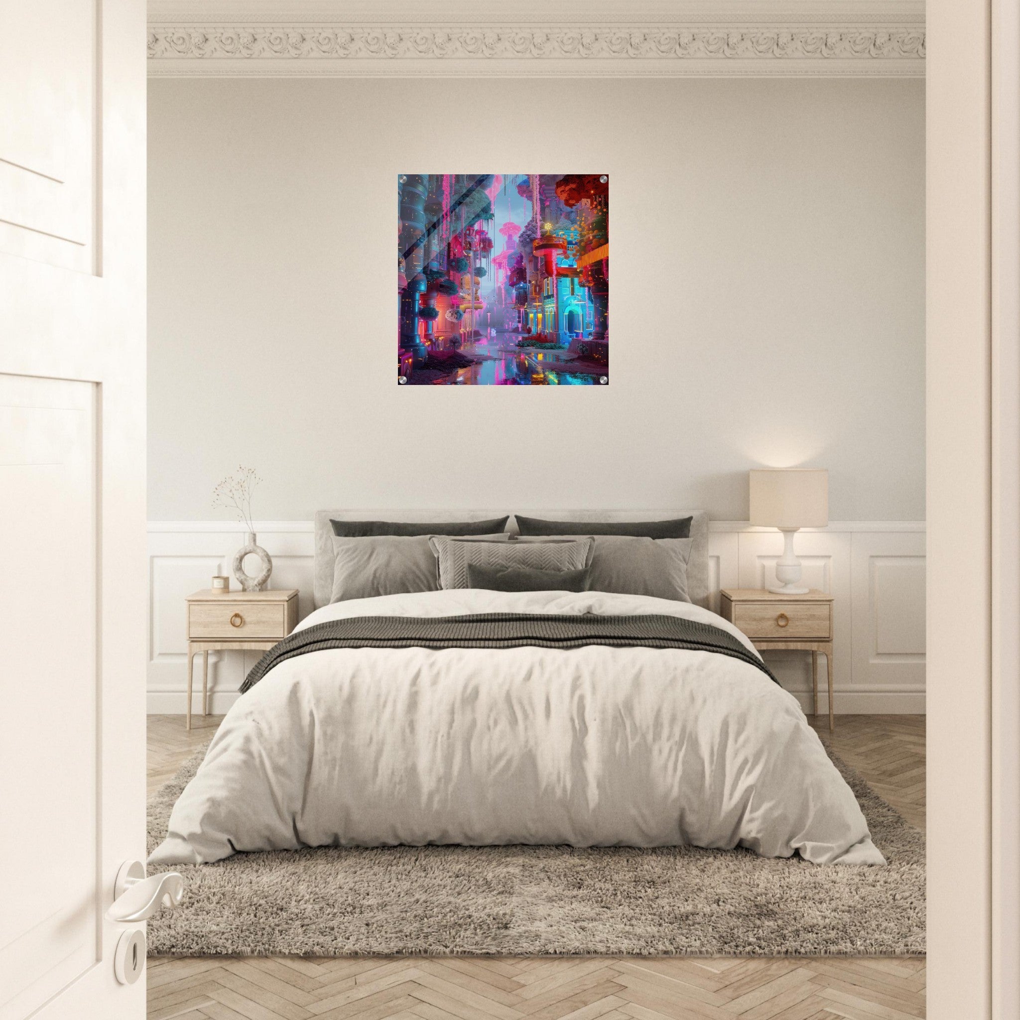 Acrylic Print Square - Fluorescent Fantasy World 5 - Shop Ai Art WebShop - Digital Art online Store