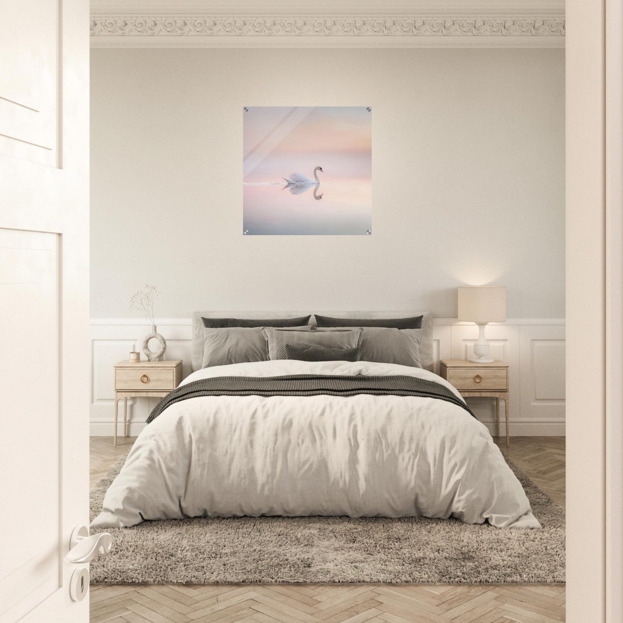 Acrylic Print Square - Graceful Swan on a Serene Lake 3 - Shop Ai Art WebShop - Digital Art online Store