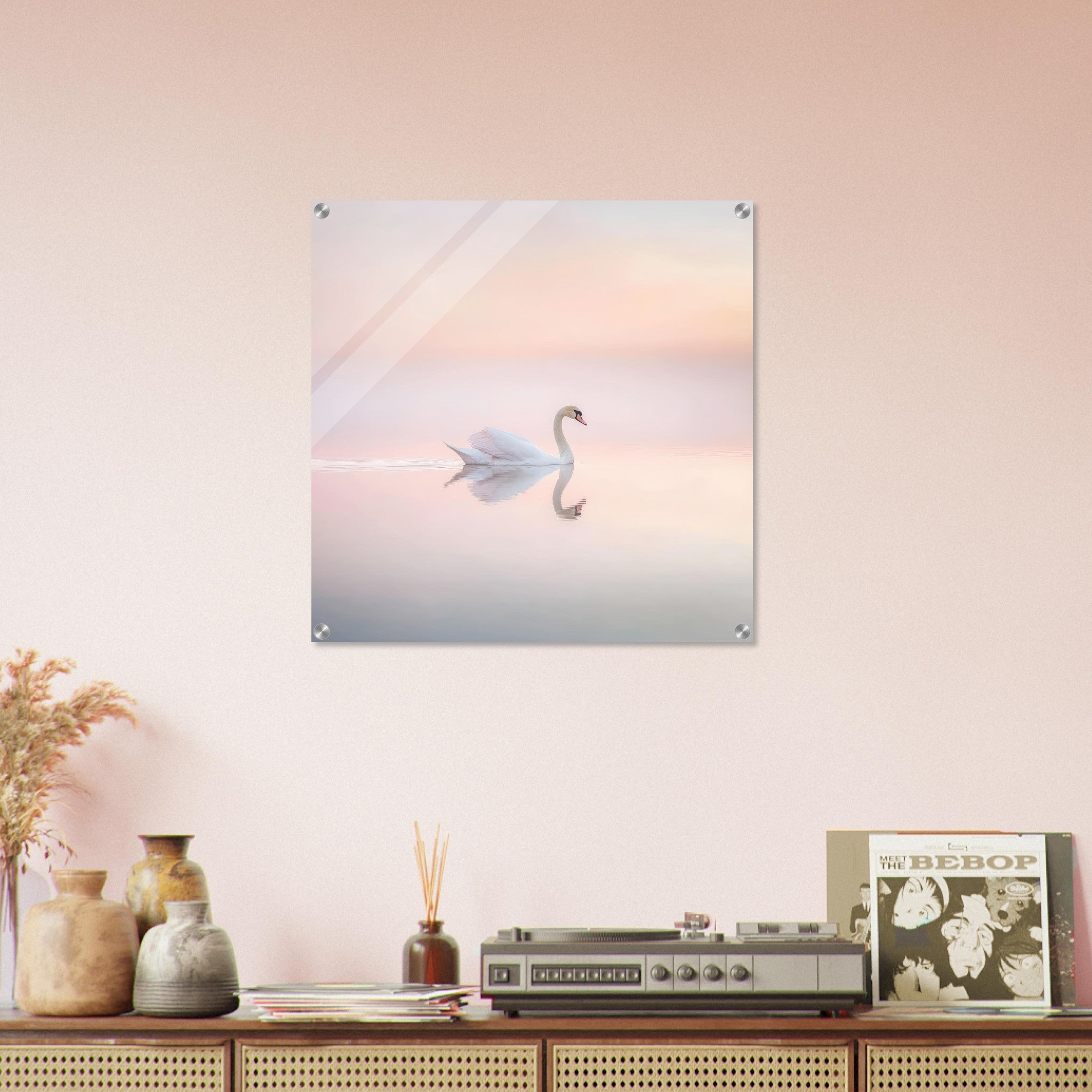 Acrylic Print Square - Graceful Swan on a Serene Lake 3 - Shop Ai Art WebShop - Digital Art online Store