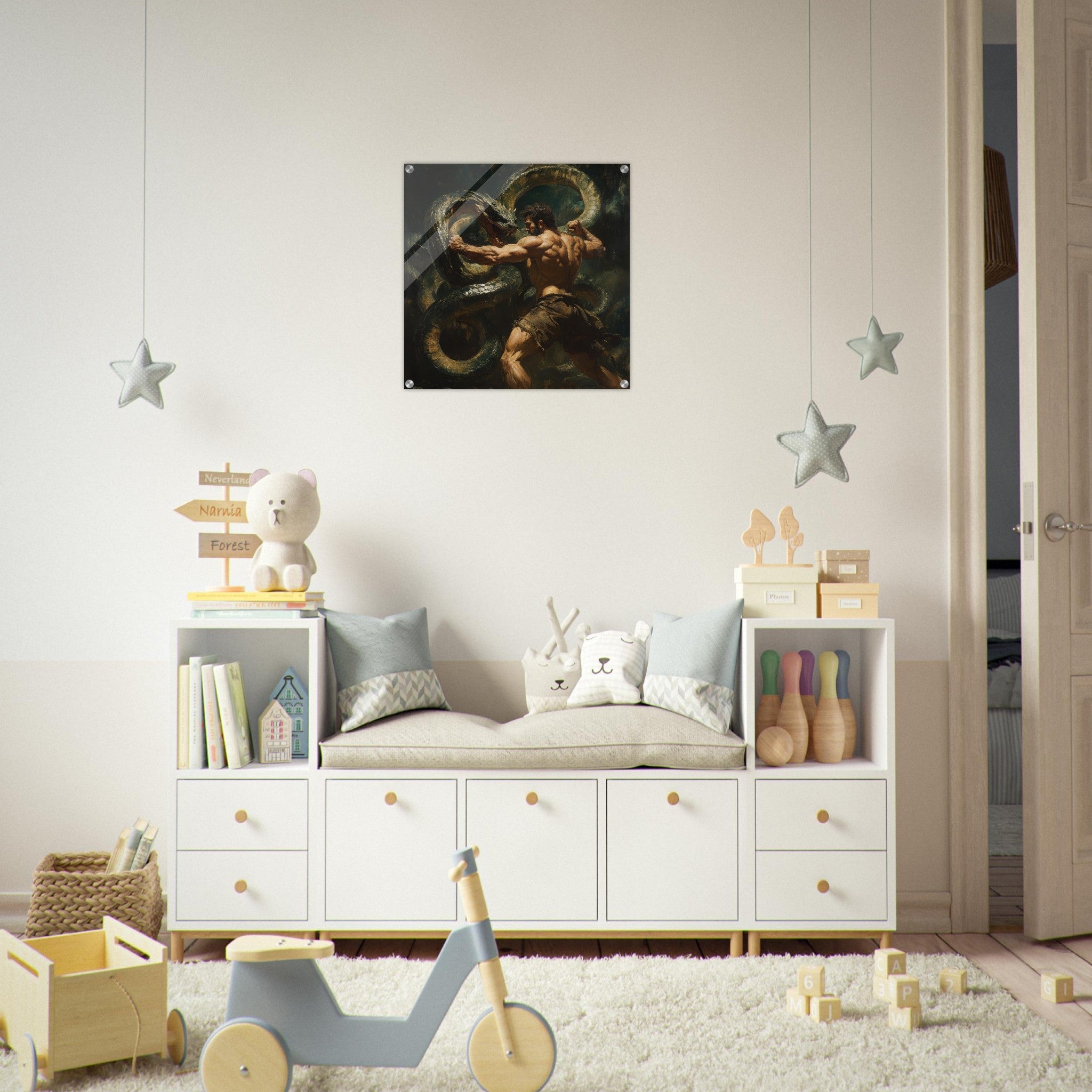 Acrylic Print Square - Hercules Battling the Hydra - Shop Ai Art WebShop - Digital Art online Store