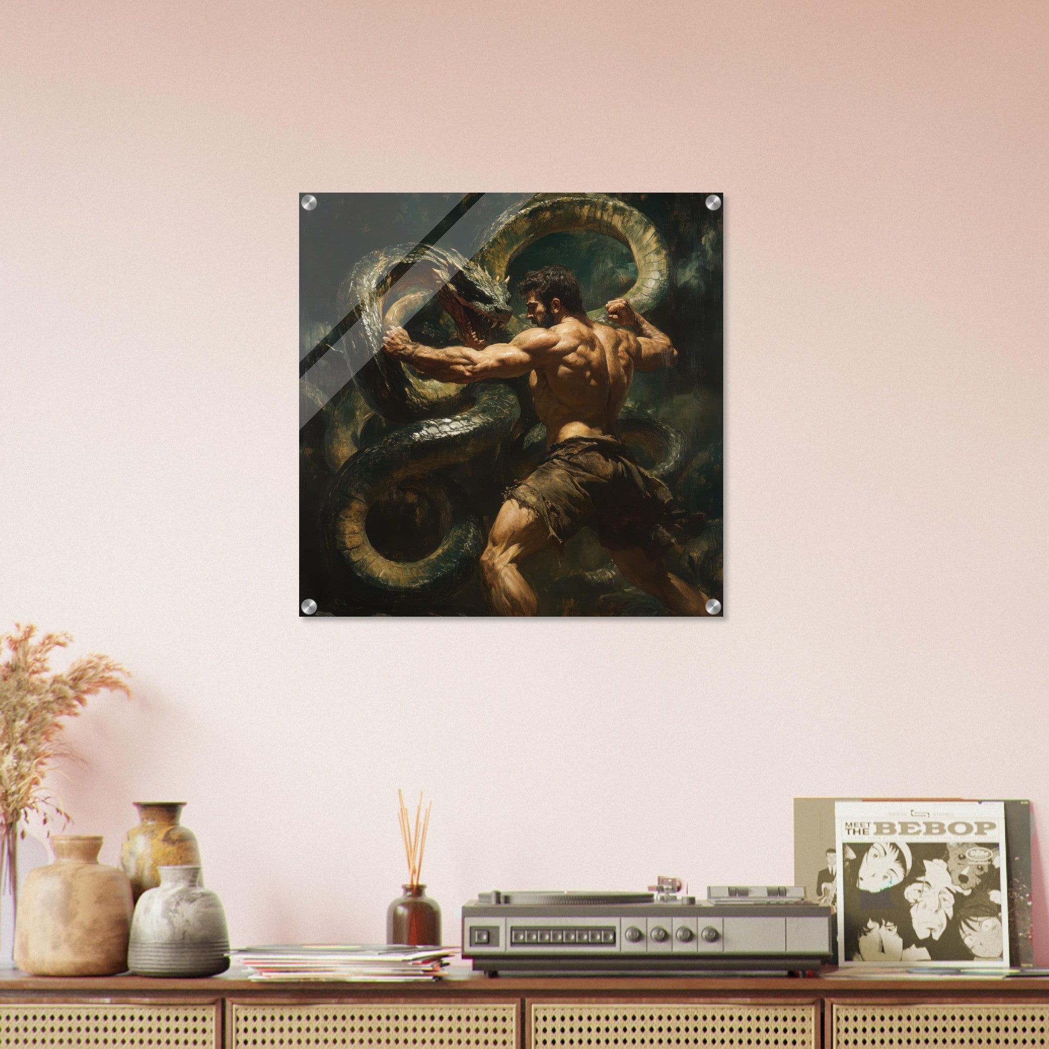 Acrylic Print Square - Hercules Battling the Hydra - Shop Ai Art WebShop - Digital Art online Store