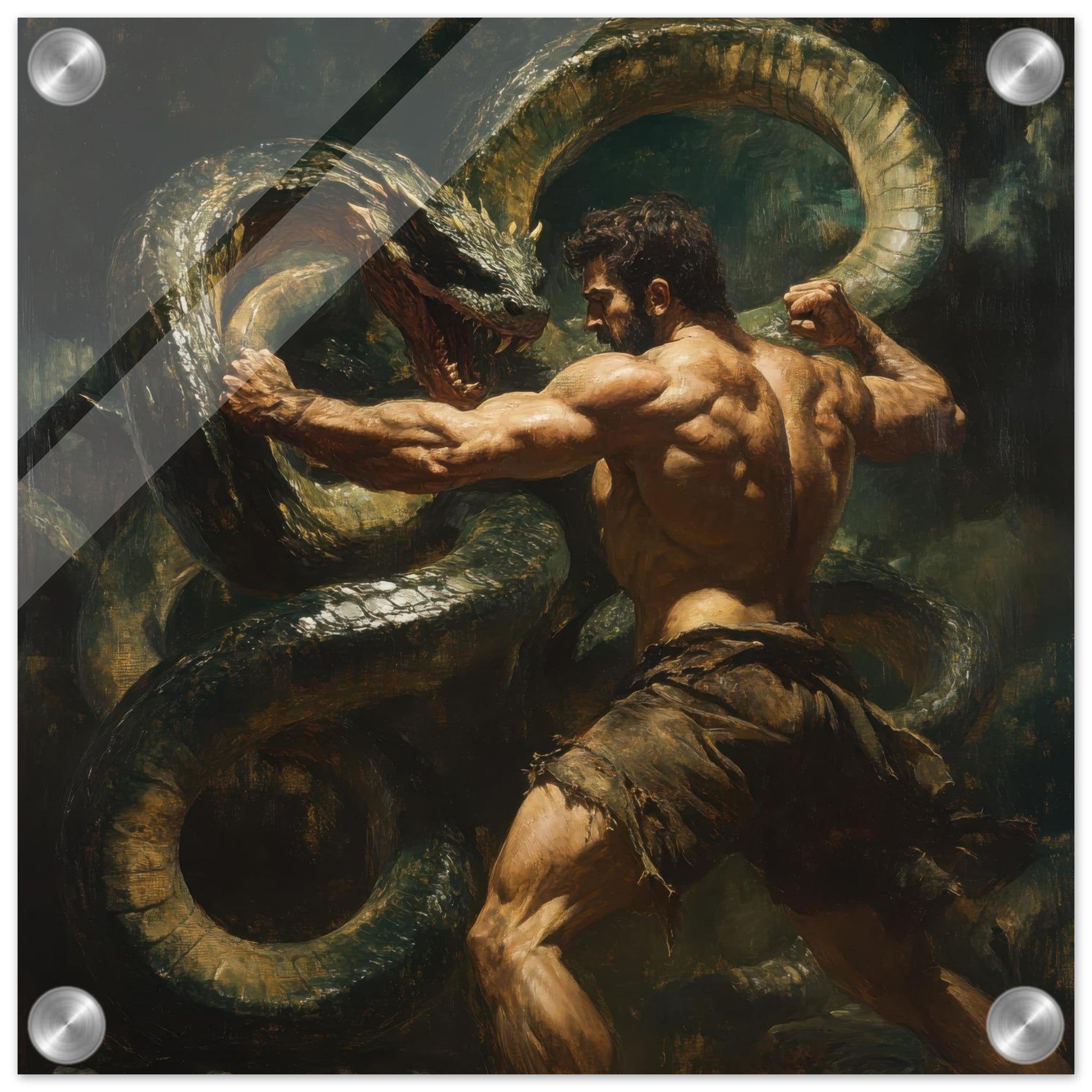 Acrylic Print Square - Hercules Battling the Hydra - Shop Ai Art WebShop - Digital Art online Store