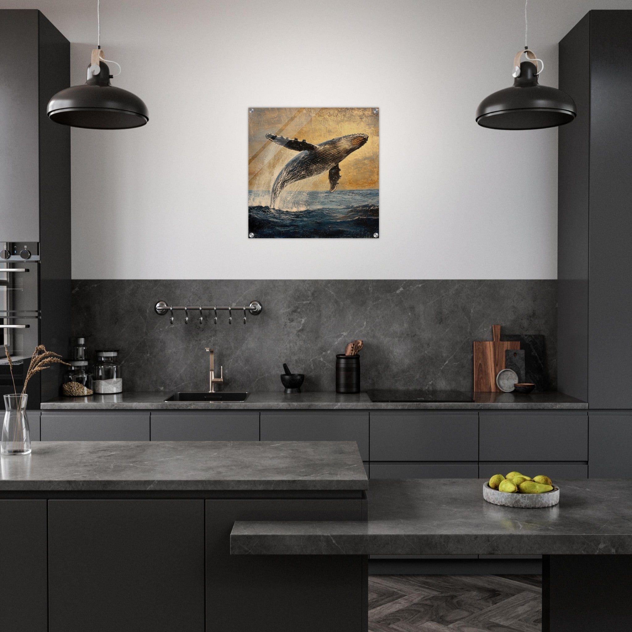 Acrylic Print Square - Humpback Whale Breaching the Ocean - Shop Ai Art WebShop - Digital Art online Store