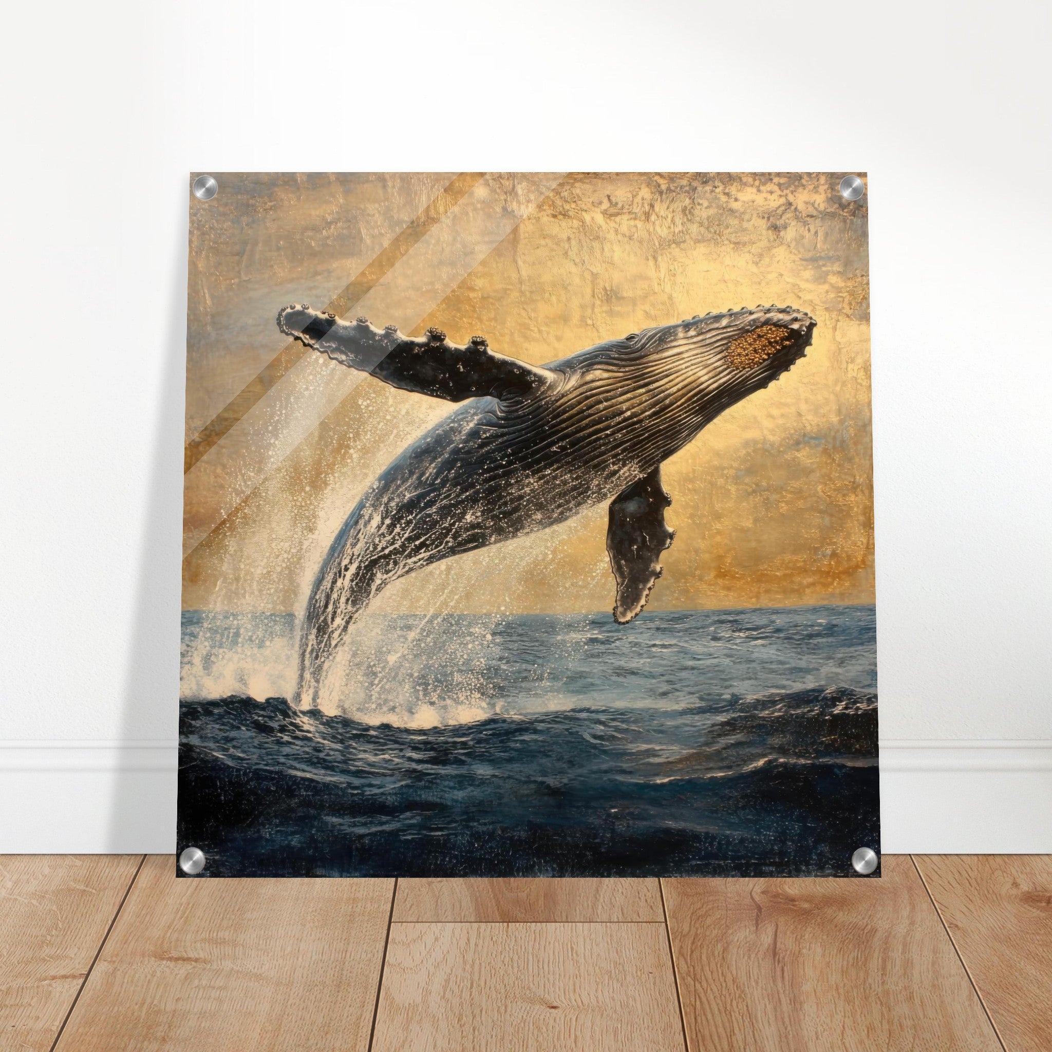 Acrylic Print Square - Humpback Whale Breaching the Ocean - Shop Ai Art WebShop - Digital Art online Store
