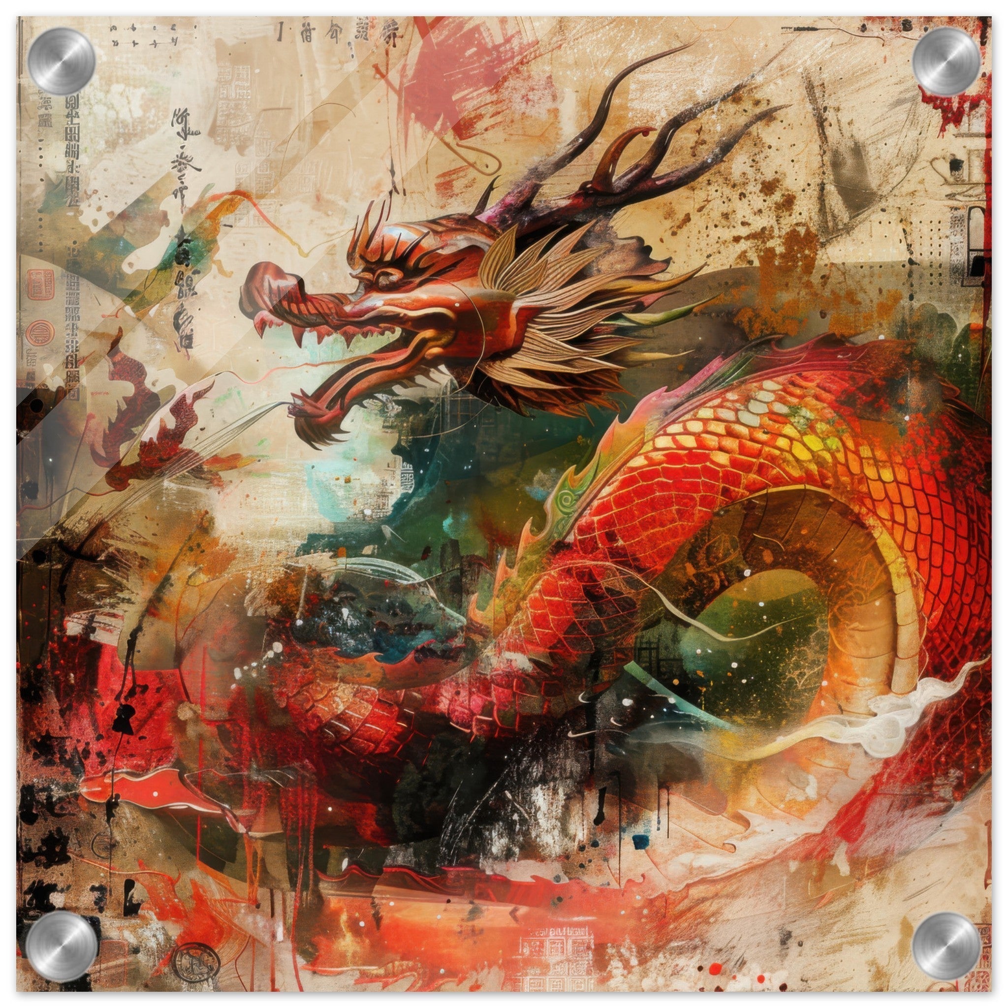 Acrylic Print Square - Old culture of China in abstract style 7 - Shop Ai Art WebShop - Digital Art online Store