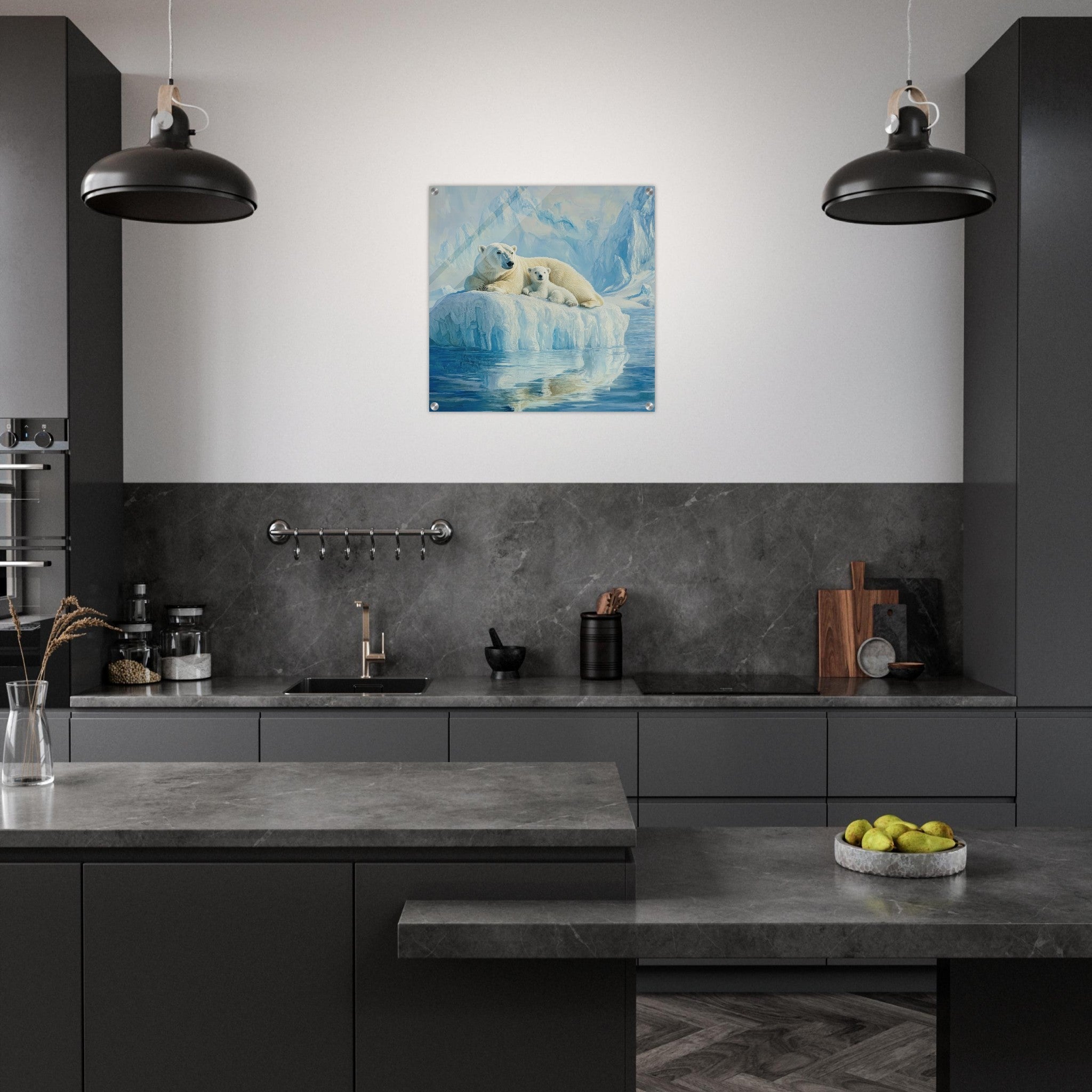 Acrylic Print Square - Polar Bears on an Iceberg 1 - Shop Ai Art WebShop - Digital Art online Store