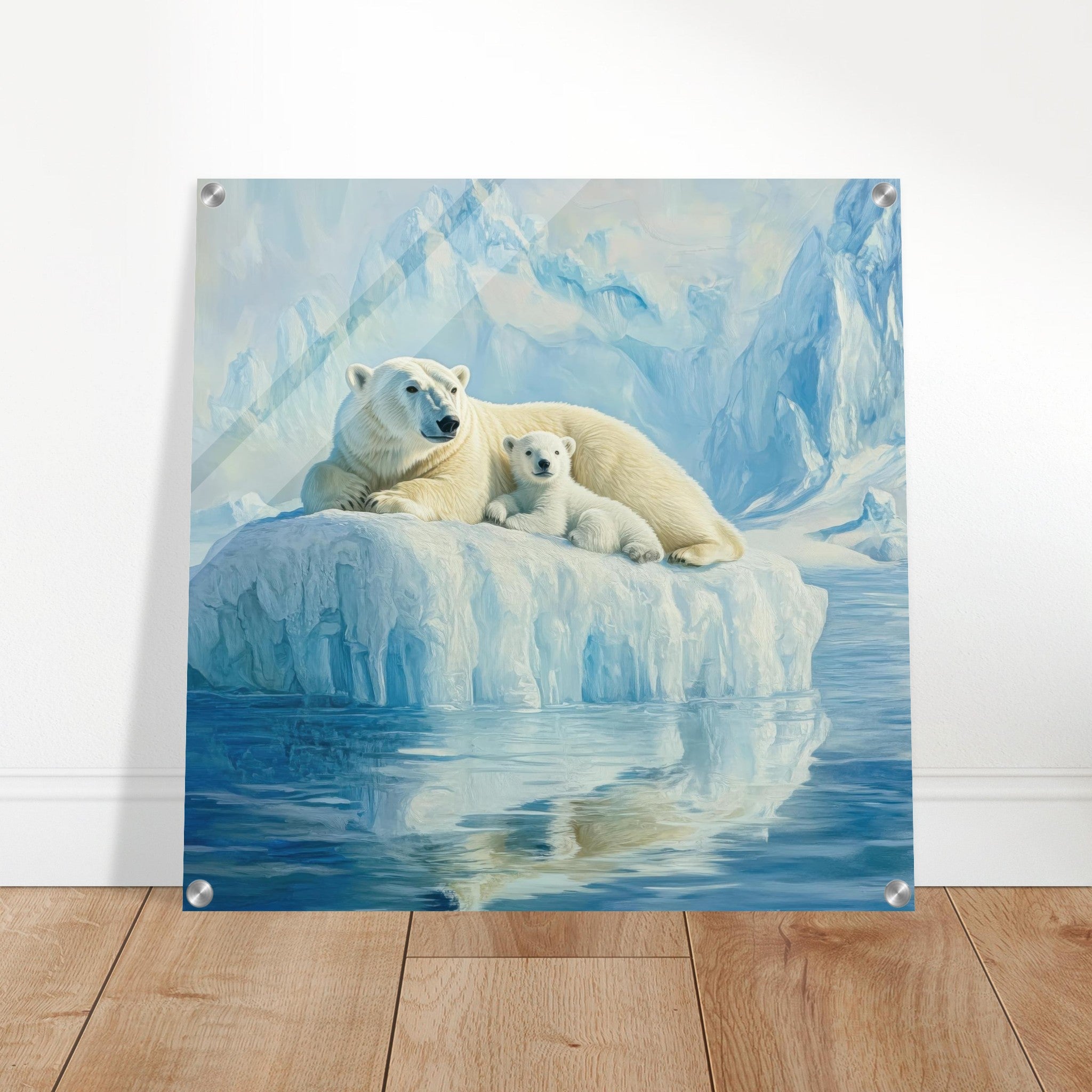 Acrylic Print Square - Polar Bears on an Iceberg 1 - Shop Ai Art WebShop - Digital Art online Store