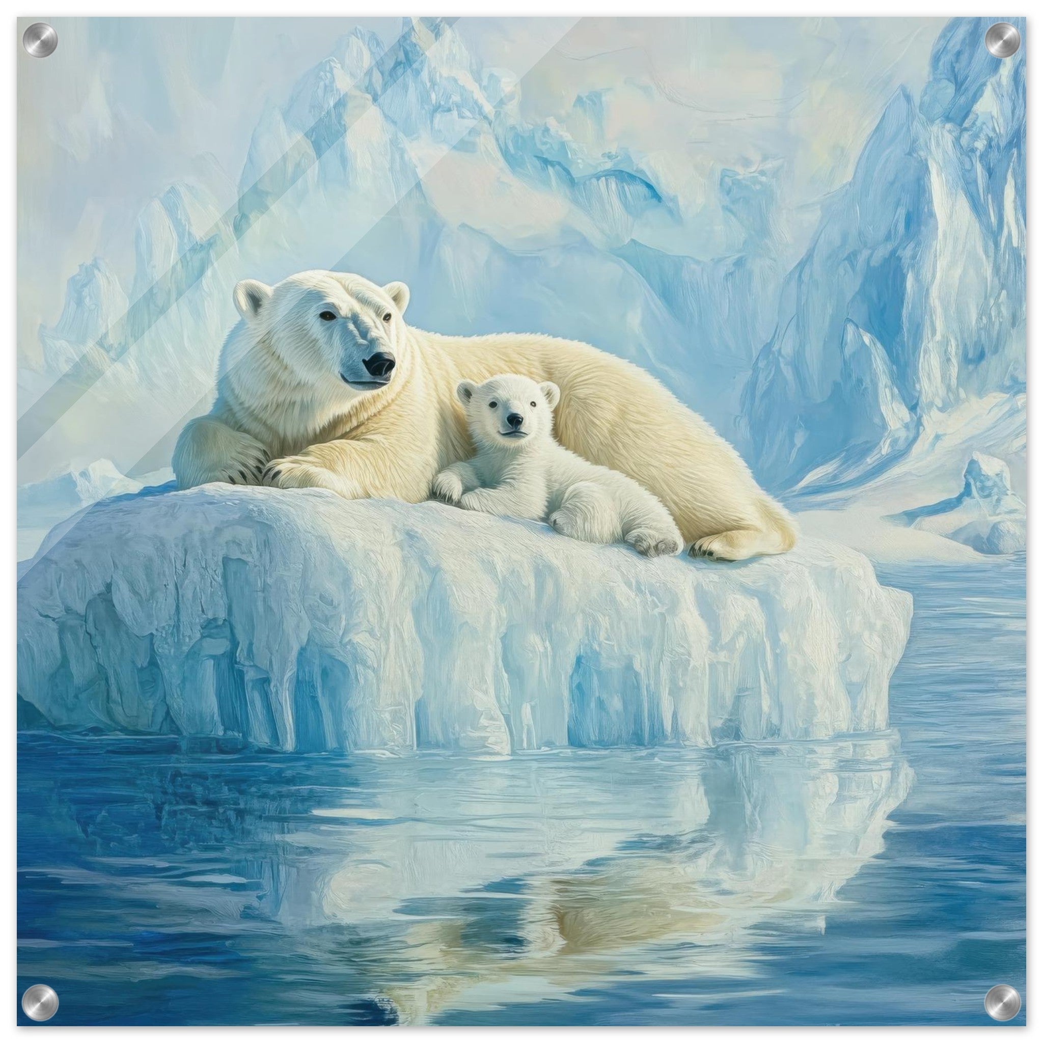 Acrylic Print Square - Polar Bears on an Iceberg 1 - Shop Ai Art WebShop - Digital Art online Store