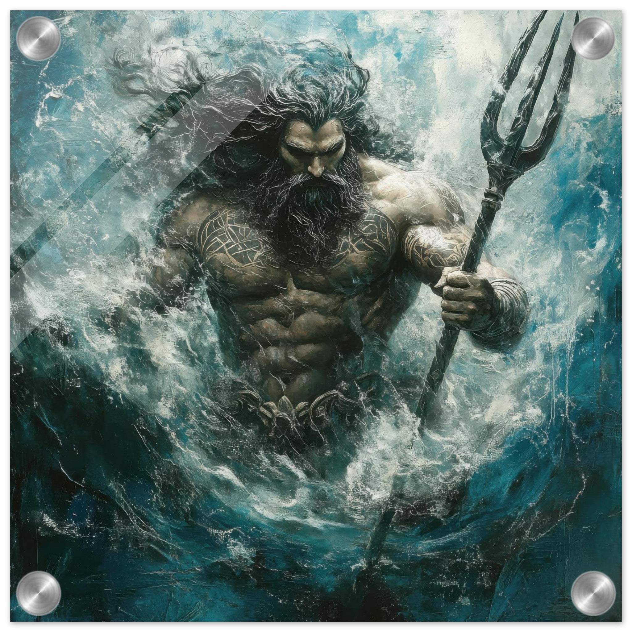 Acrylic Print Square - Poseidon Commanding the Seas - Shop Ai Art WebShop - Digital Art online Store