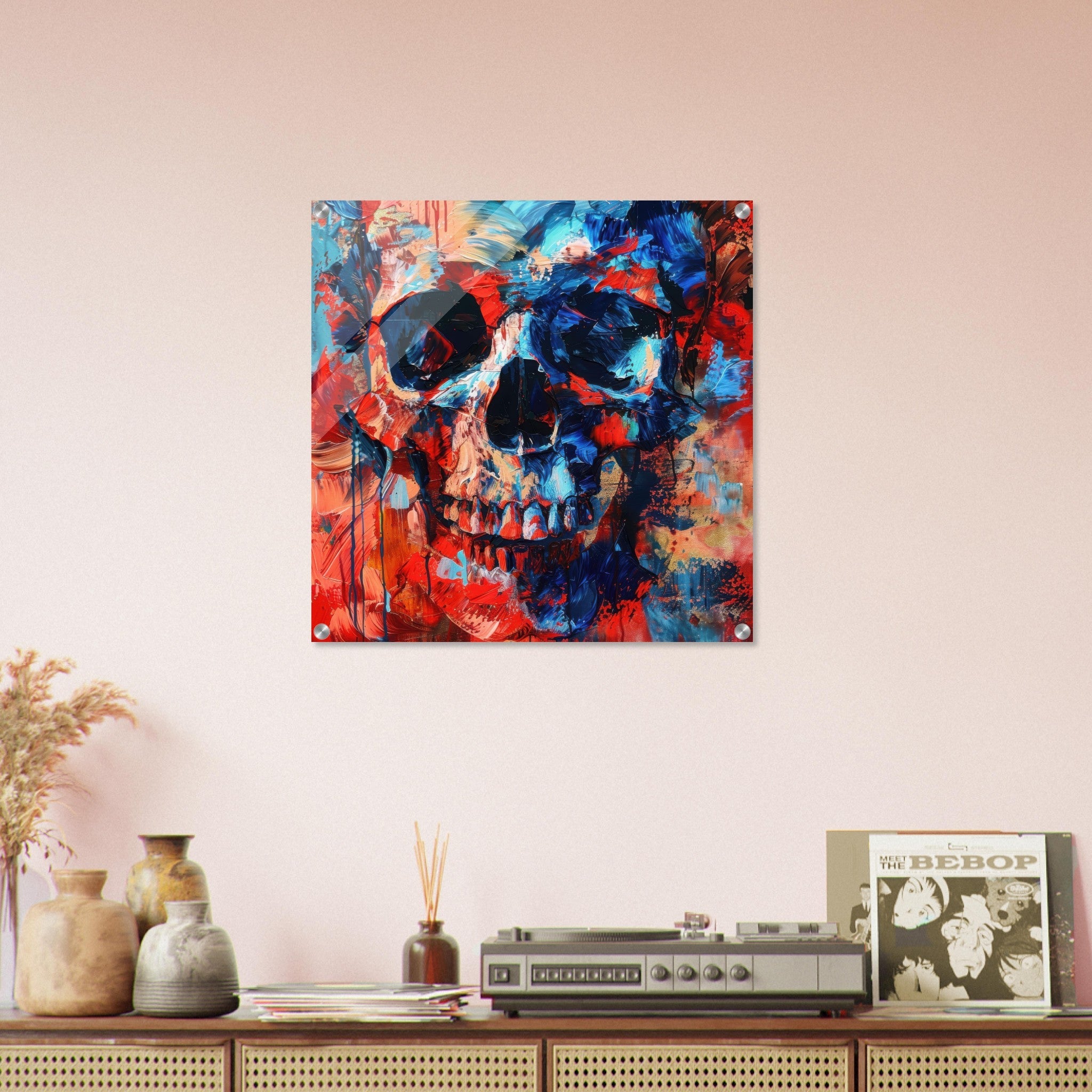 Acrylic Print Square - Skull and Bones abstract art style - Shop Ai Art WebShop - Digital Art online Store