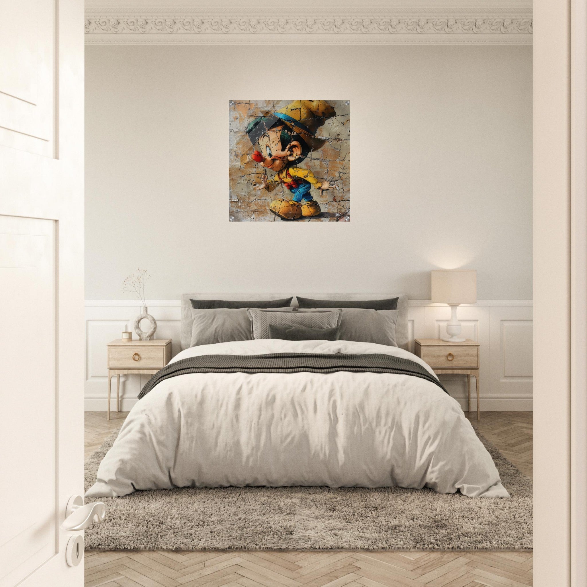 Acrylic Print Square - street art style pinochio being naughty 19 - Shop Ai Art WebShop - Digital Art online Store