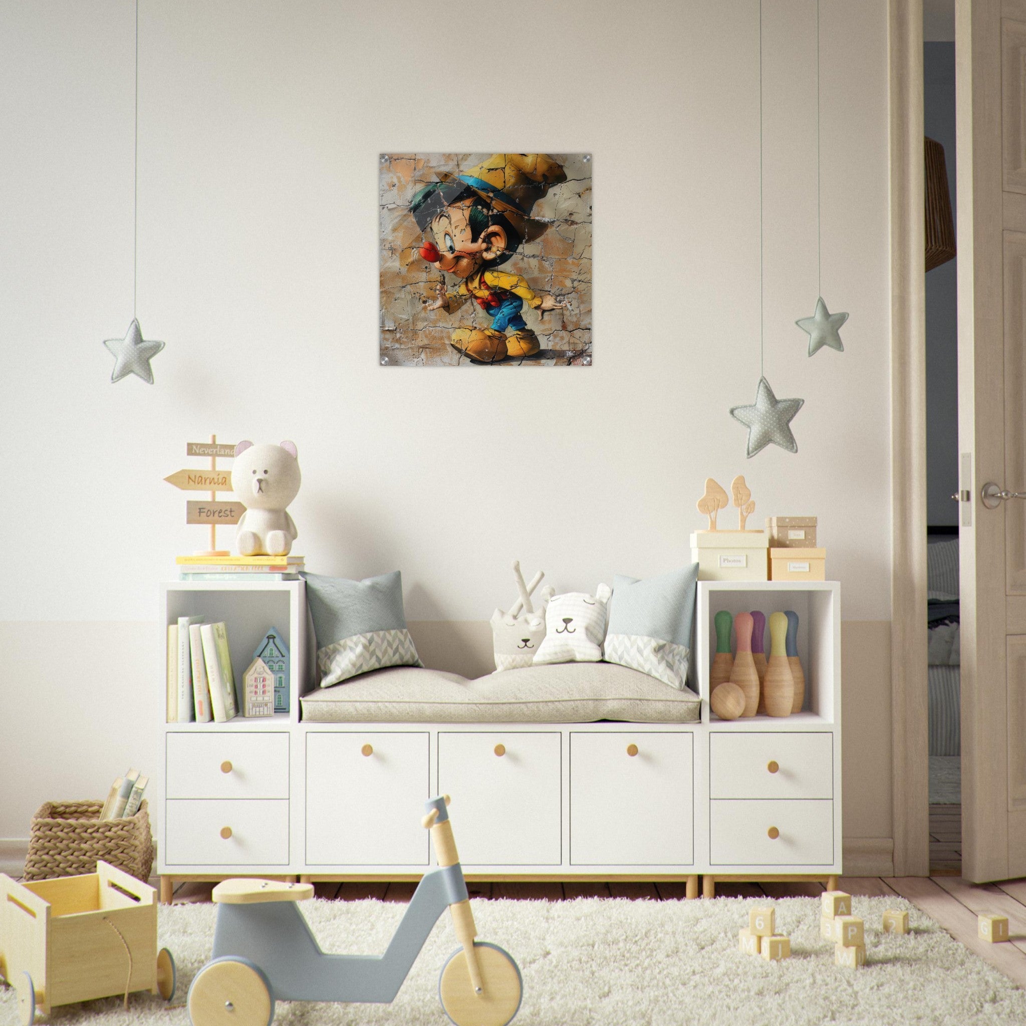 Acrylic Print Square - street art style pinochio being naughty 19 - Shop Ai Art WebShop - Digital Art online Store