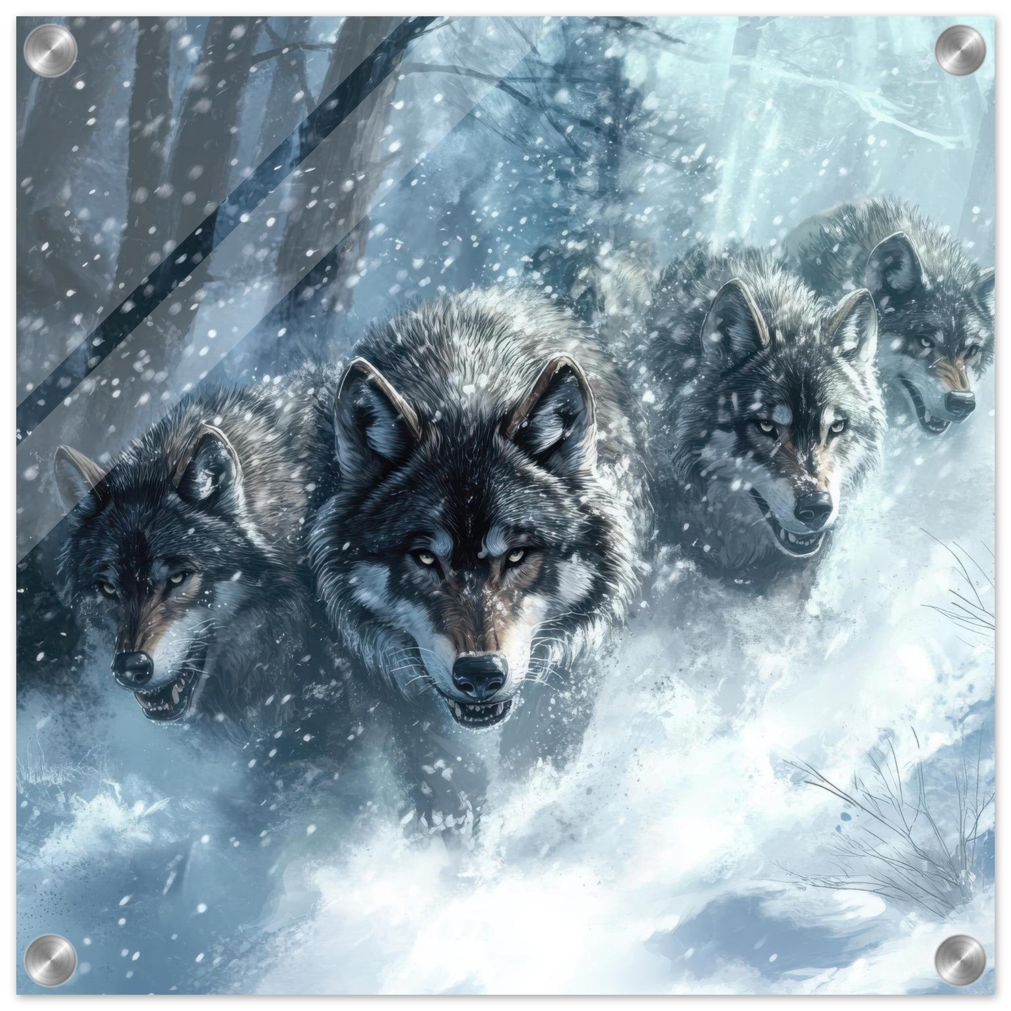 Acrylic Print Square - Wolf Pack in the Snowy Wilderness - Ai Art Force