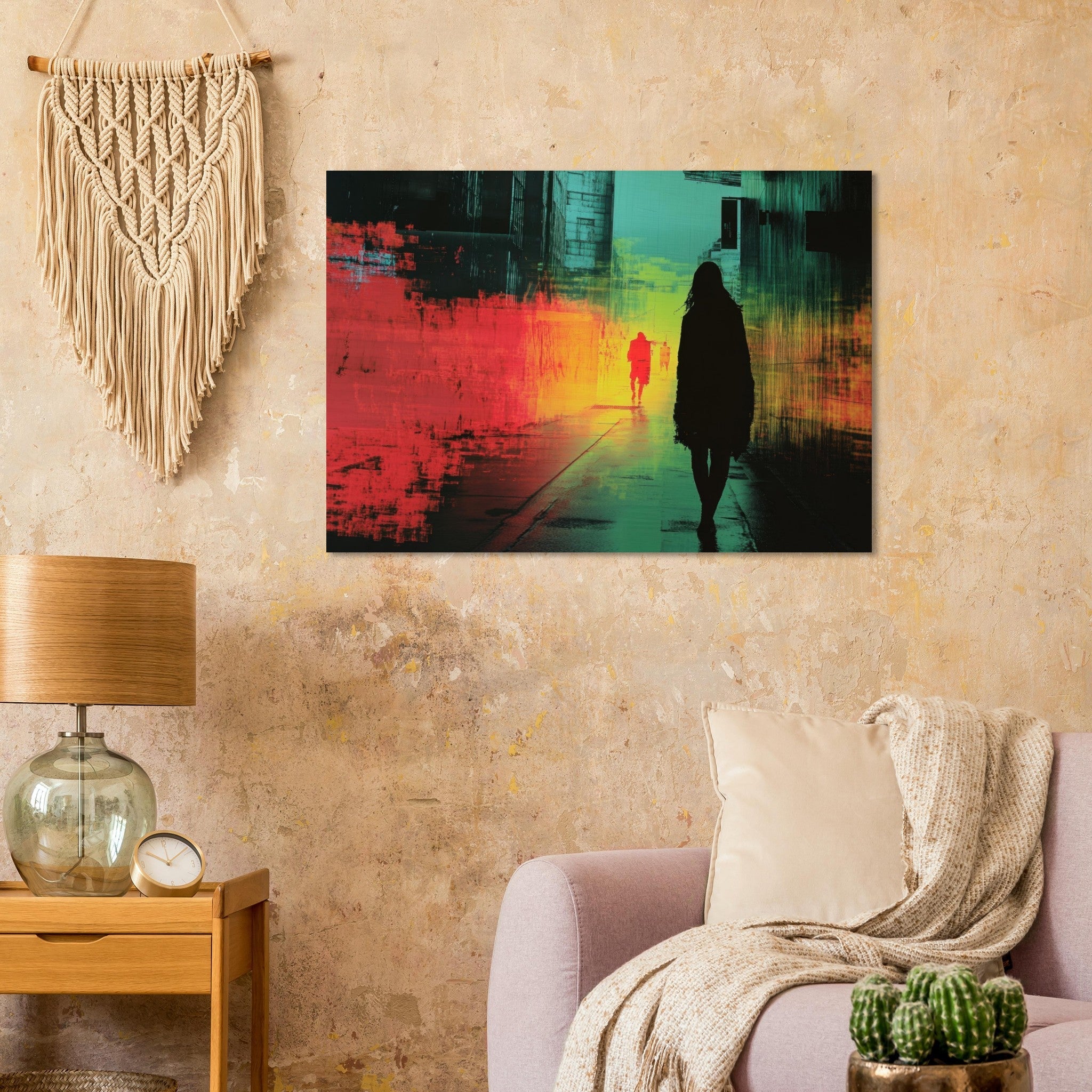 Aluminum Print Landscape - A city where neon lights create impossible rifle 2 - Shop Ai Art WebShop - Digital Art online Store
