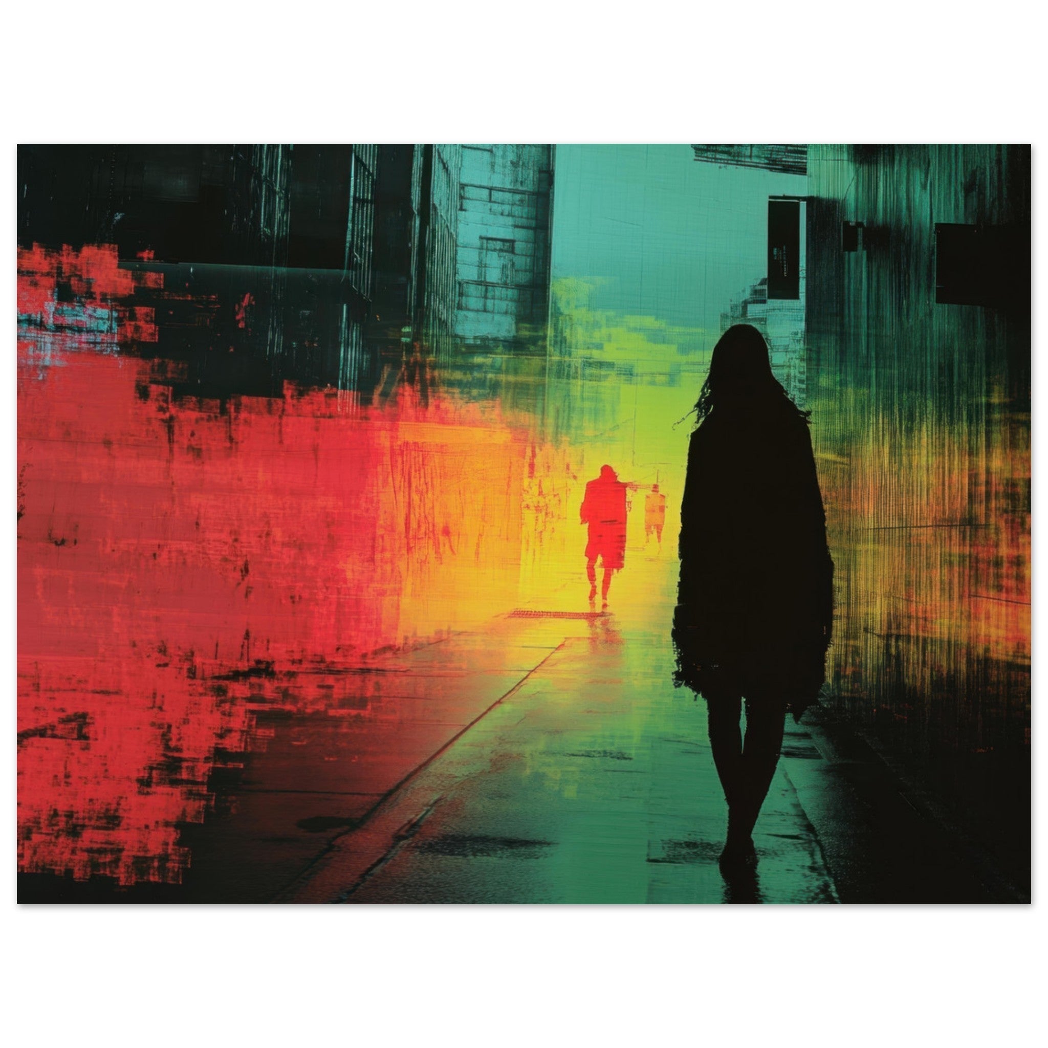 Aluminum Print Landscape - A city where neon lights create impossible rifle 2 - Shop Ai Art WebShop - Digital Art online Store
