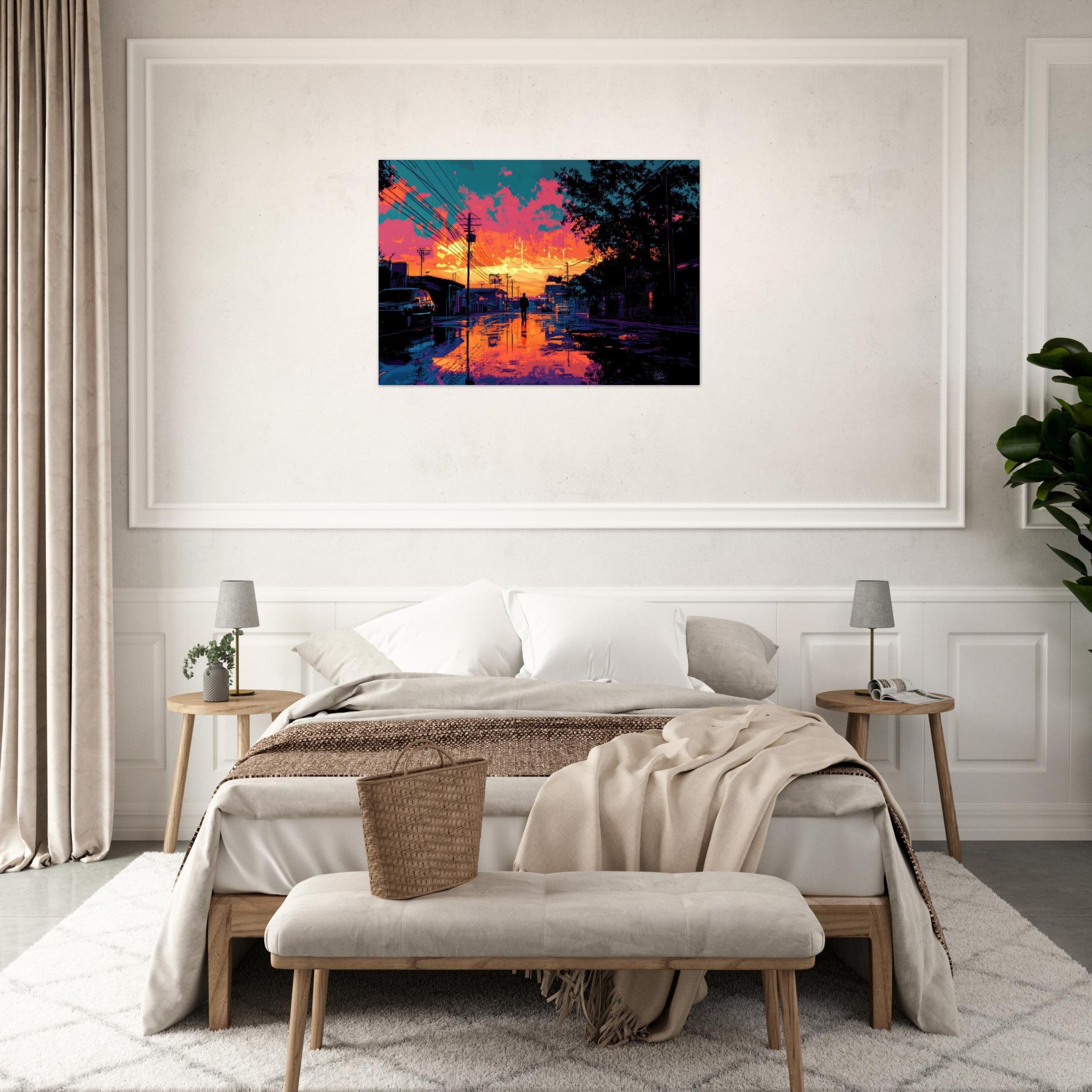 Aluminum Print Landscape - A city where neon lights create impossible rifle 3 - Shop Ai Art WebShop - Digital Art online Store