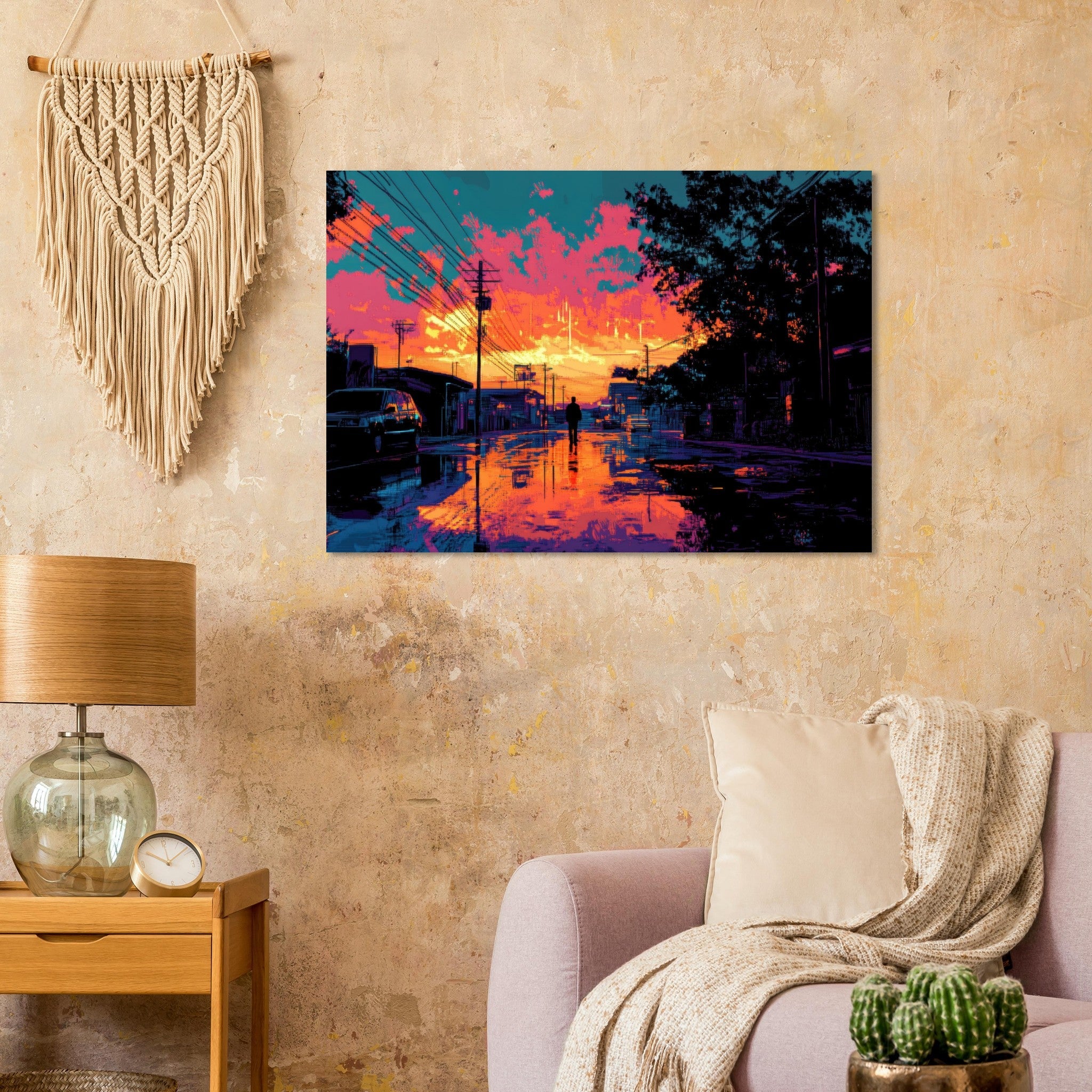 Aluminum Print Landscape - A city where neon lights create impossible rifle 3 - Shop Ai Art WebShop - Digital Art online Store