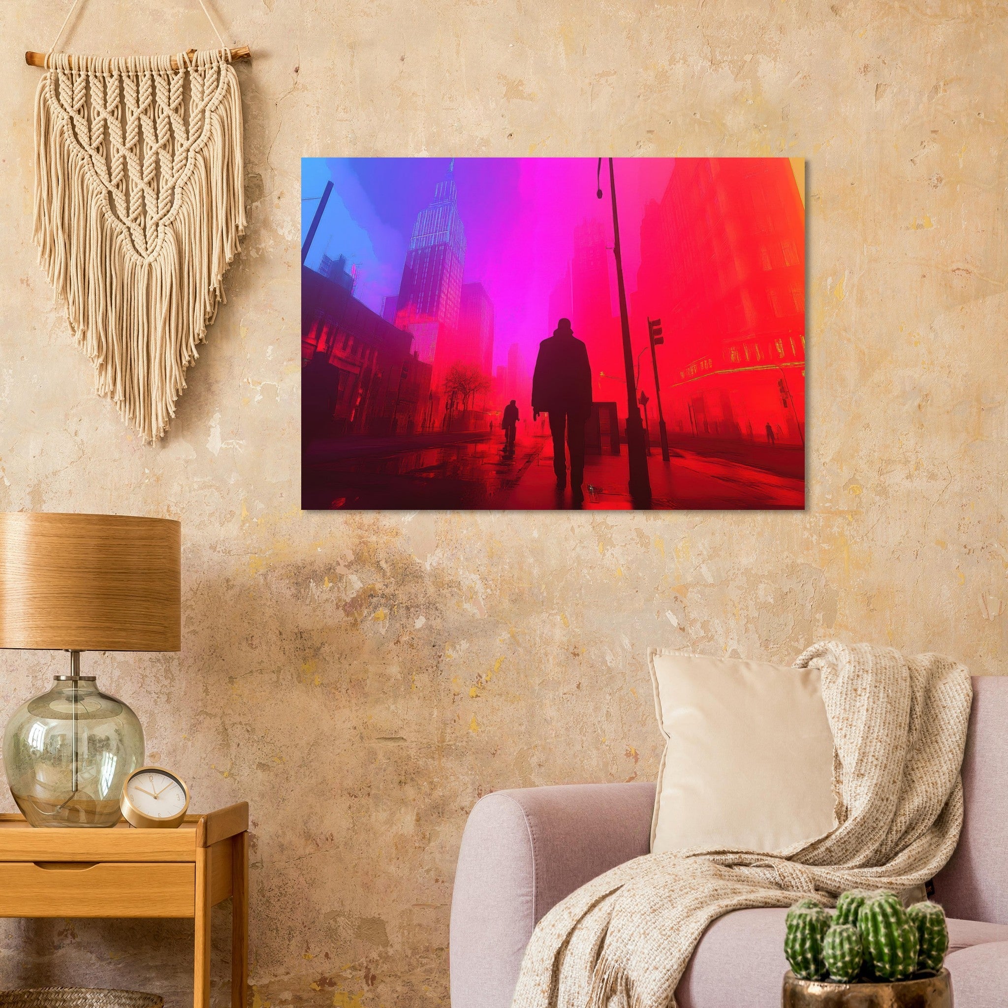 Aluminum Print Landscape - A city where neon lights create impossible rifle - Shop Ai Art WebShop - Digital Art online Store