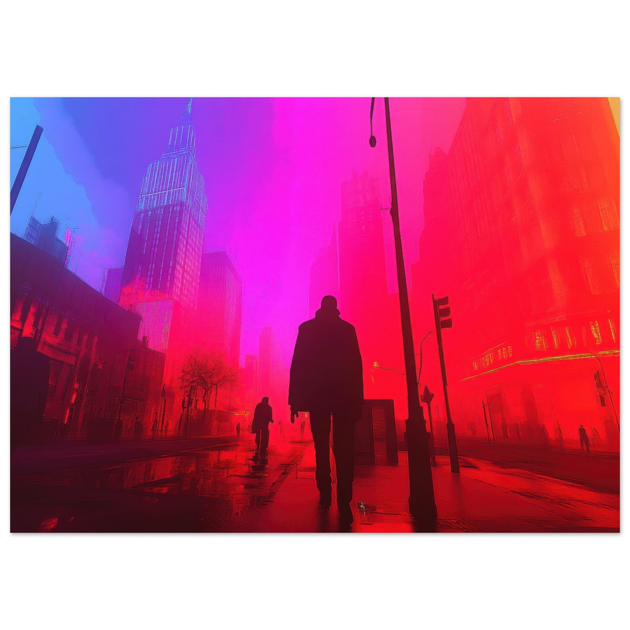Aluminum Print Landscape - A city where neon lights create impossible rifle - Shop Ai Art WebShop - Digital Art online Store