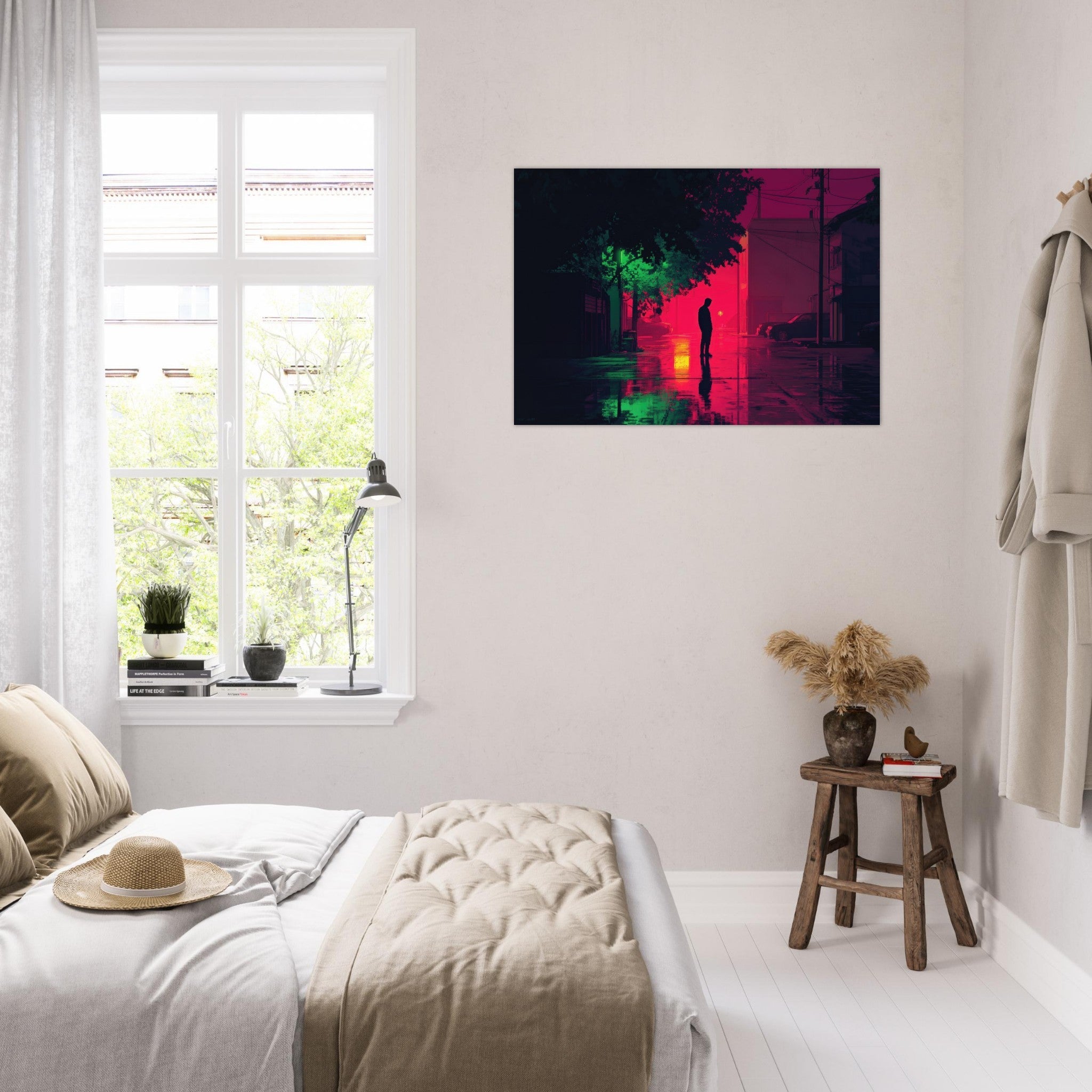 Aluminum Print Landscape - A city where neon lights create impossible rifle 4 - Ai Art Force