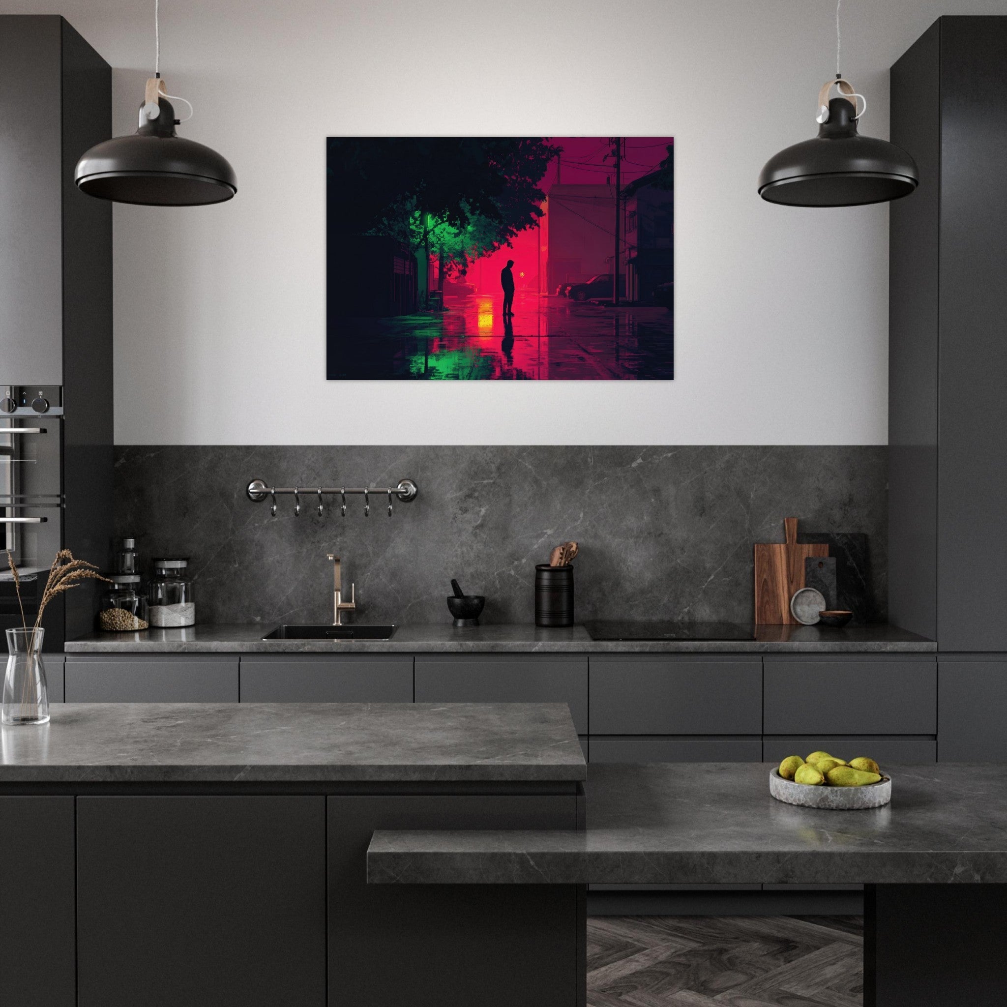 Aluminum Print Landscape - A city where neon lights create impossible rifle 4 - Ai Art Force