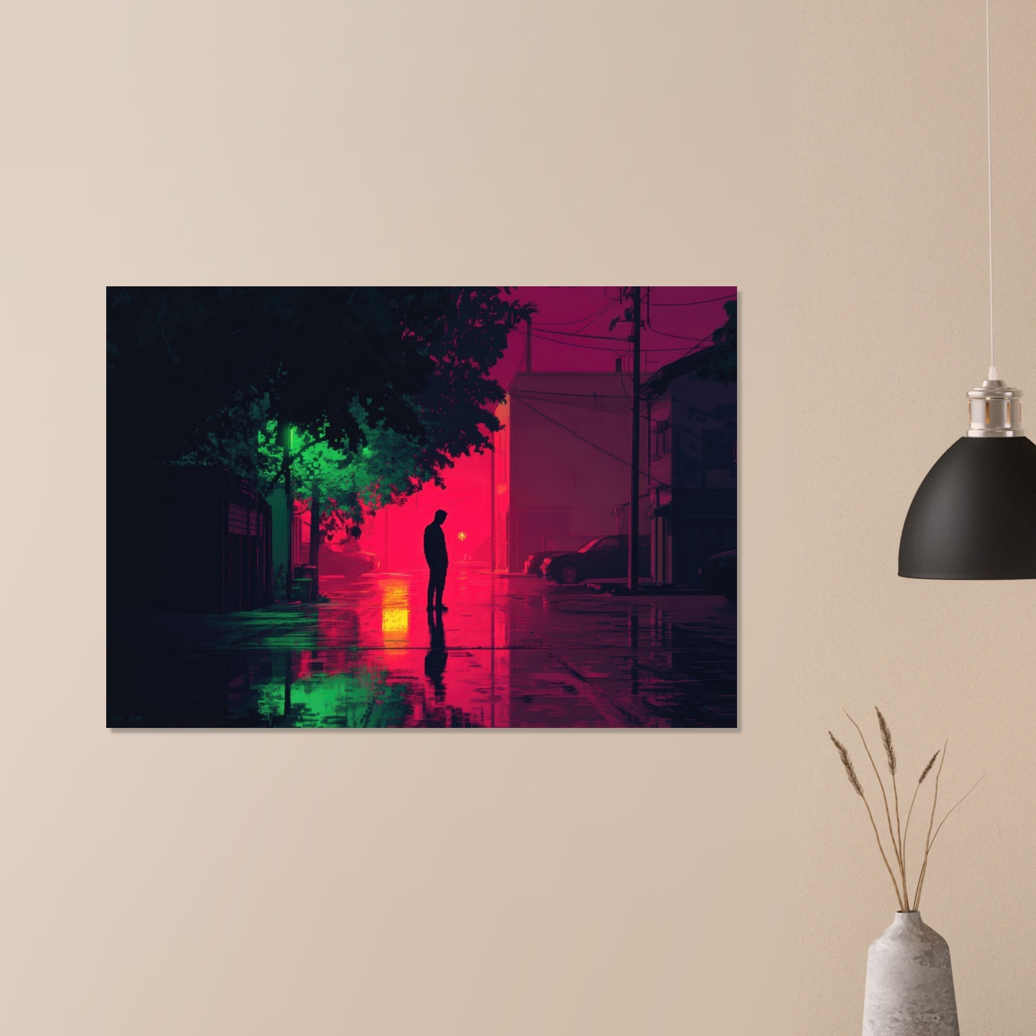 Aluminum Print Landscape - A city where neon lights create impossible rifle 4 - Ai Art Force