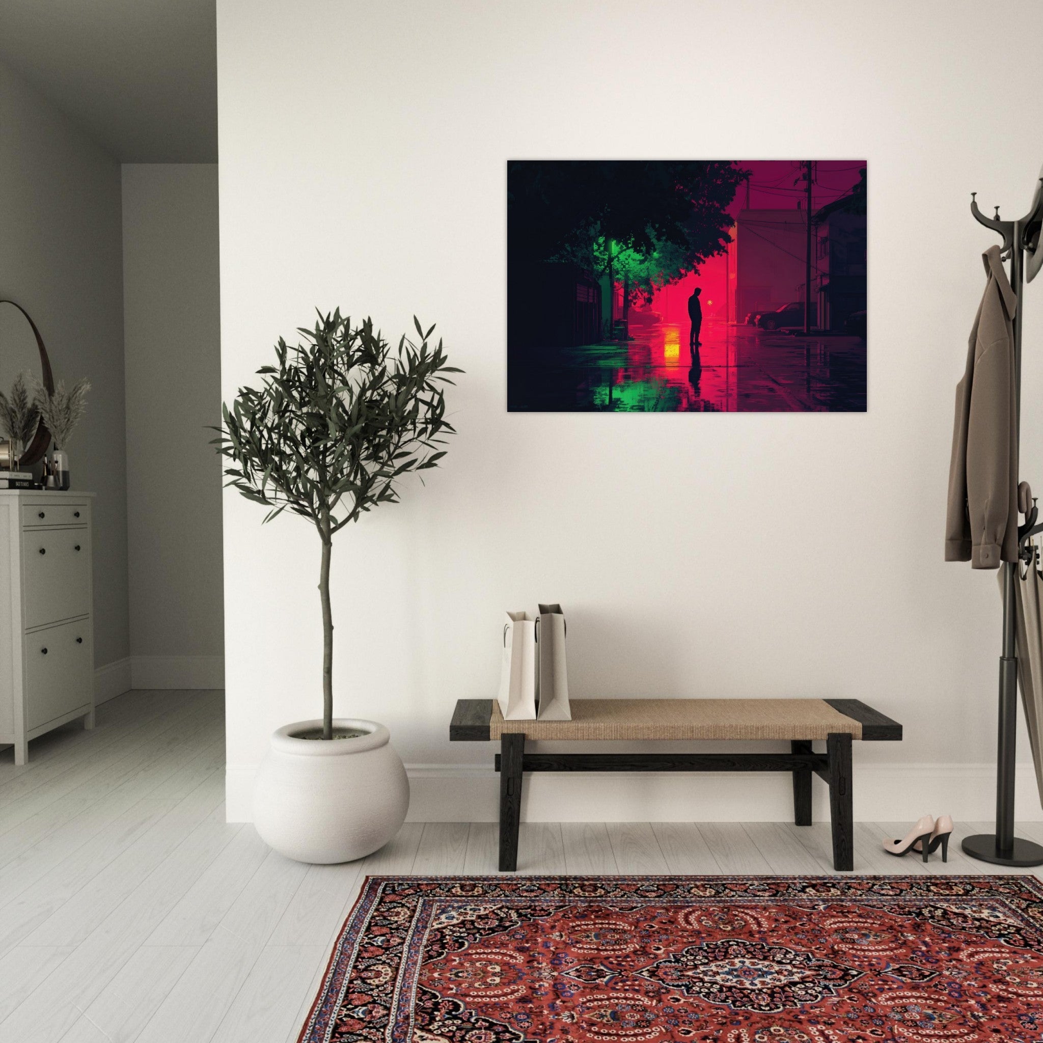Aluminum Print Landscape - A city where neon lights create impossible rifle 4 - Ai Art Force