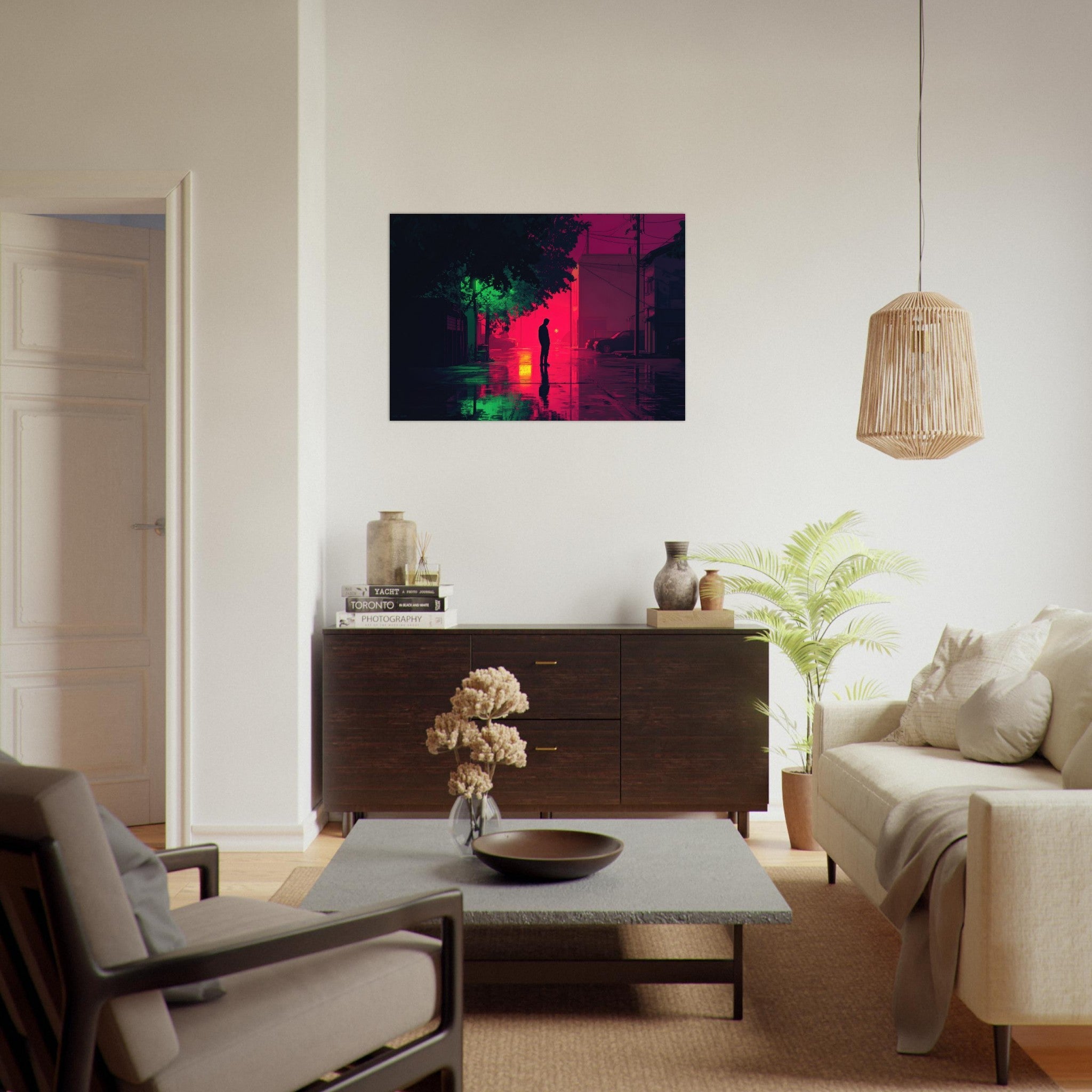 Aluminum Print Landscape - A city where neon lights create impossible rifle 4 - Ai Art Force