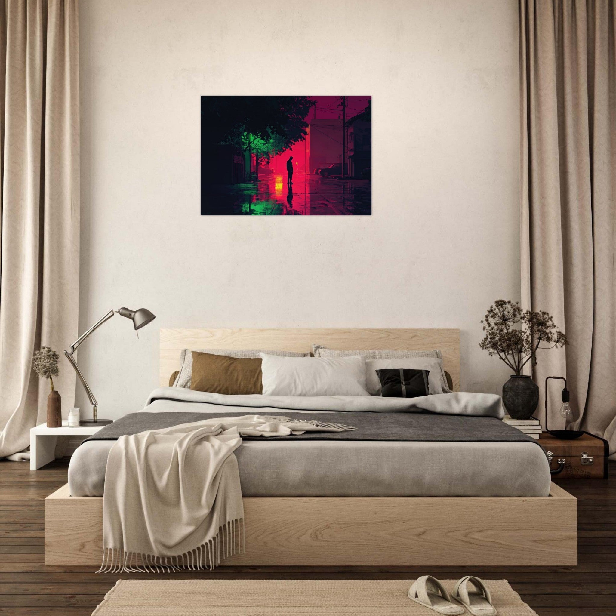 Aluminum Print Landscape - A city where neon lights create impossible rifle 4 - Ai Art Force