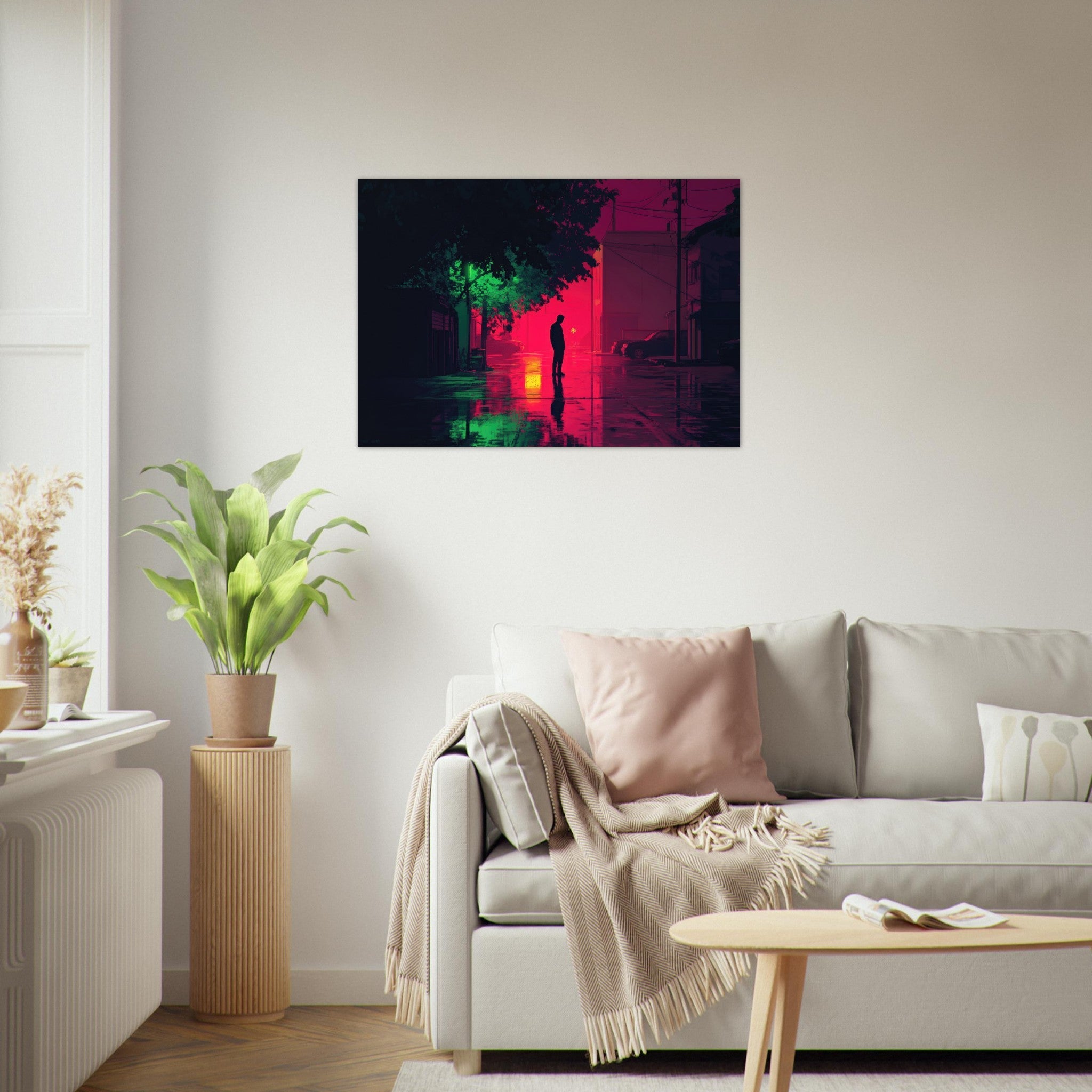 Aluminum Print Landscape - A city where neon lights create impossible rifle 4 - Ai Art Force