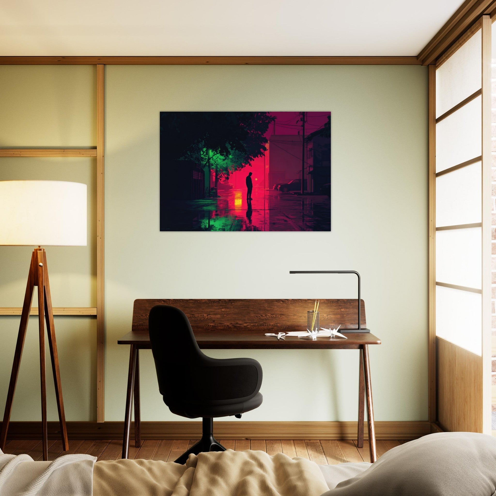 Aluminum Print Landscape - A city where neon lights create impossible rifle 4 - Ai Art Force