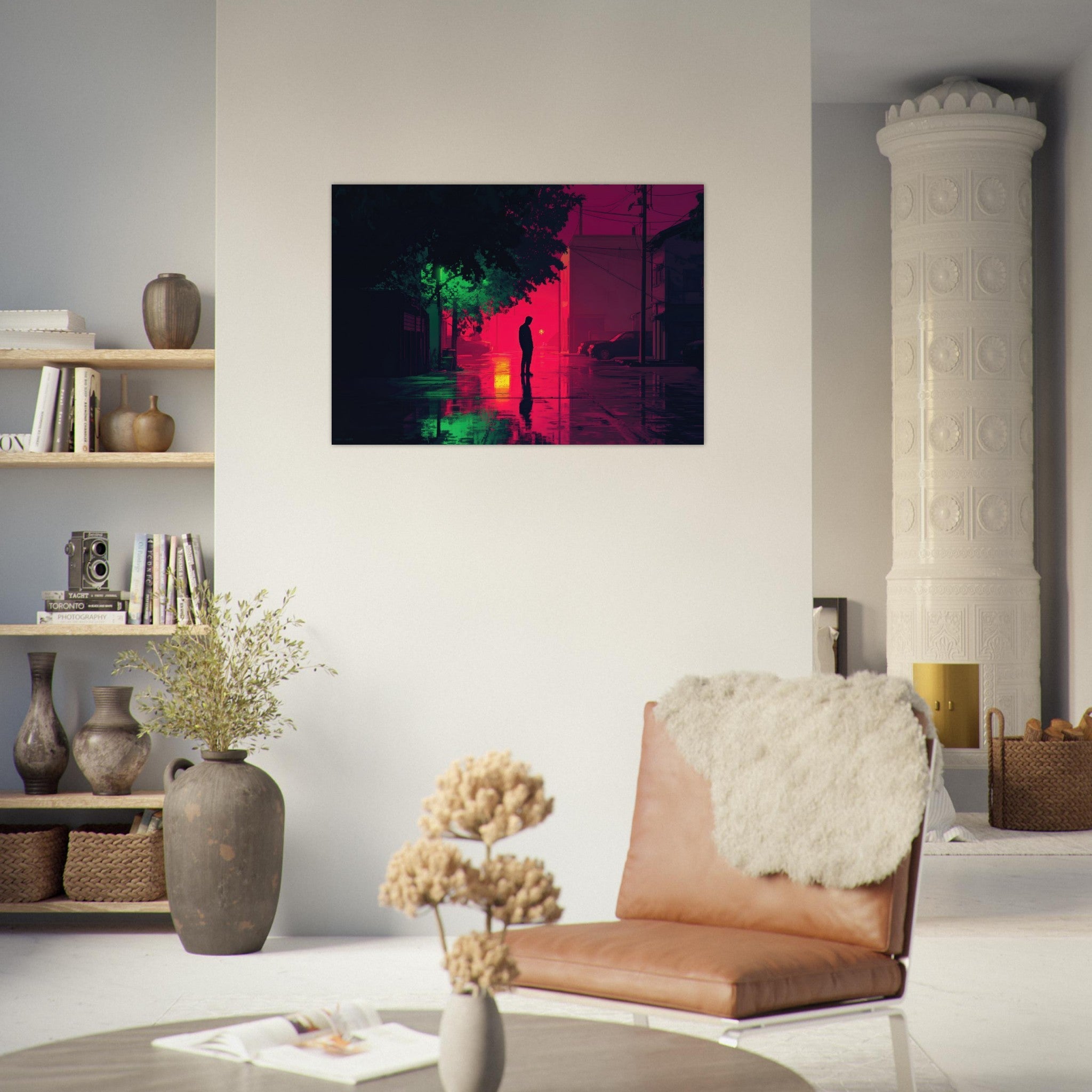 Aluminum Print Landscape - A city where neon lights create impossible rifle 4 - Ai Art Force