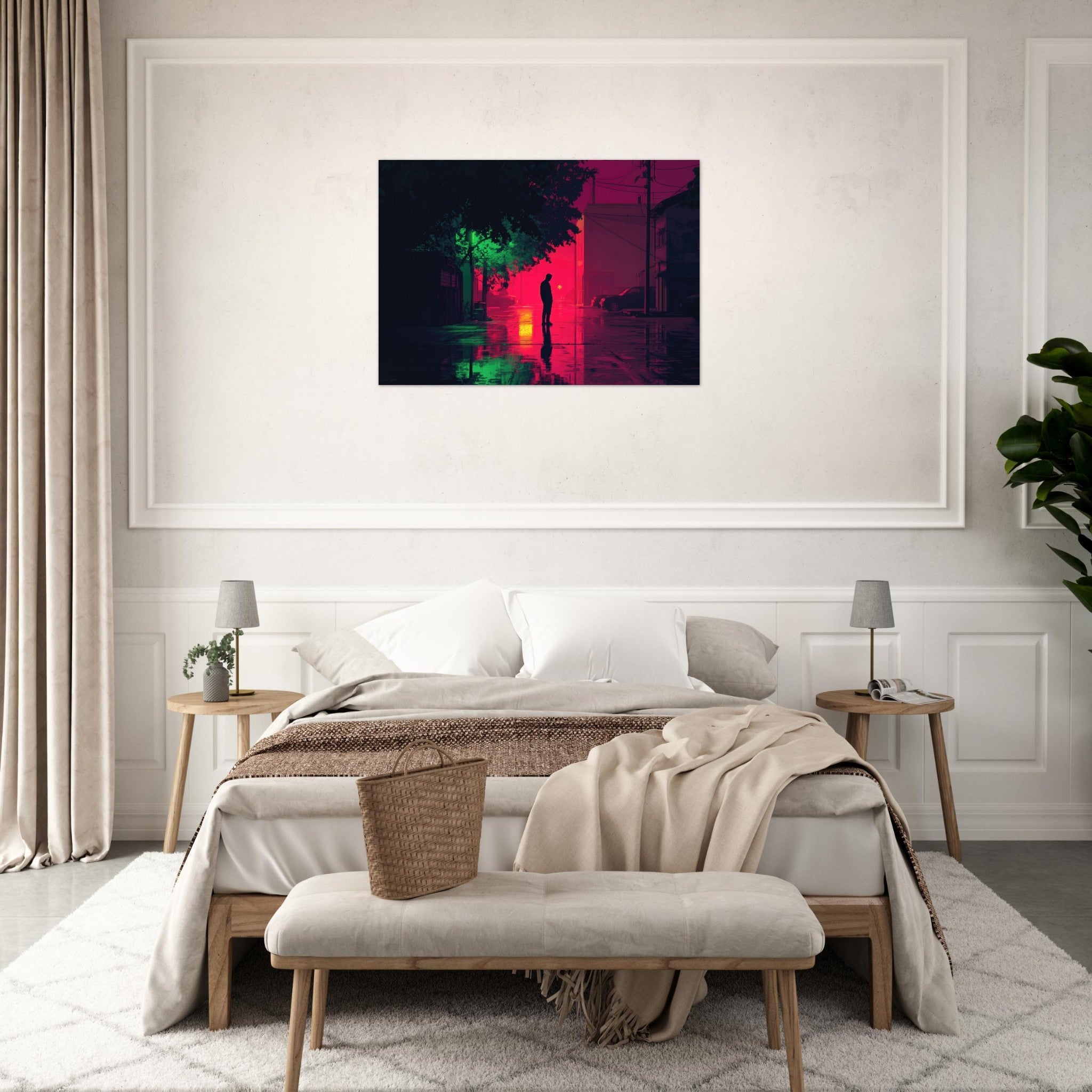 Aluminum Print Landscape - A city where neon lights create impossible rifle 4 - Ai Art Force