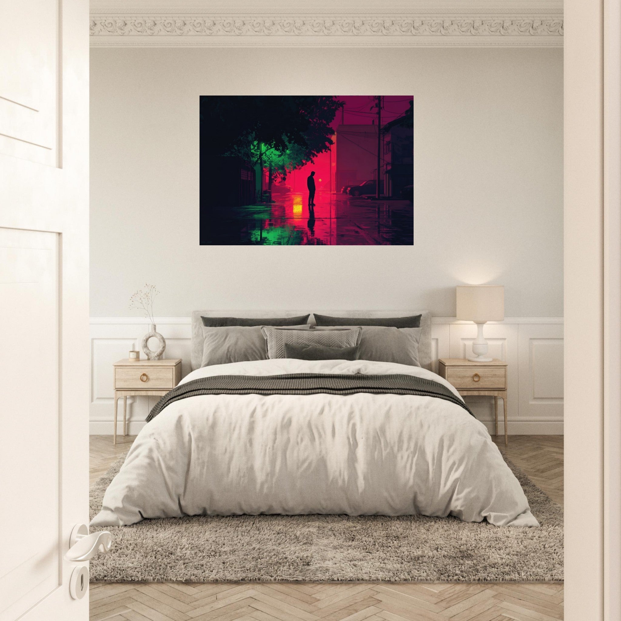 Aluminum Print Landscape - A city where neon lights create impossible rifle 4 - Ai Art Force