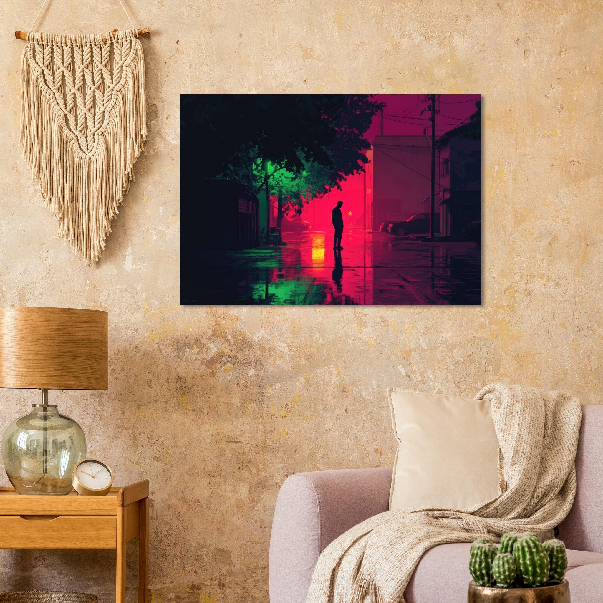 Aluminum Print Landscape - A city where neon lights create impossible rifle 4 - Ai Art Force