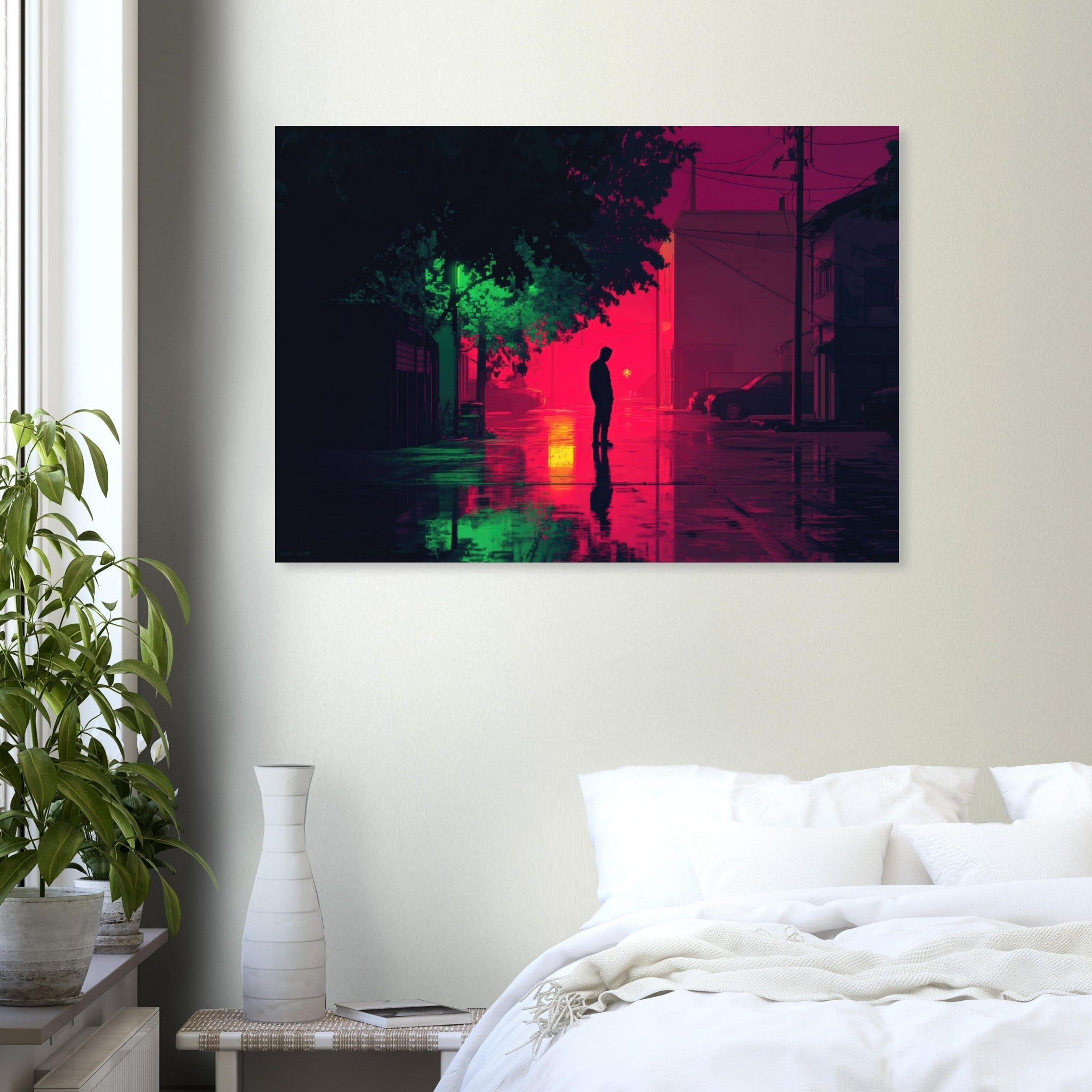 Aluminum Print Landscape - A city where neon lights create impossible rifle 4 - Ai Art Force