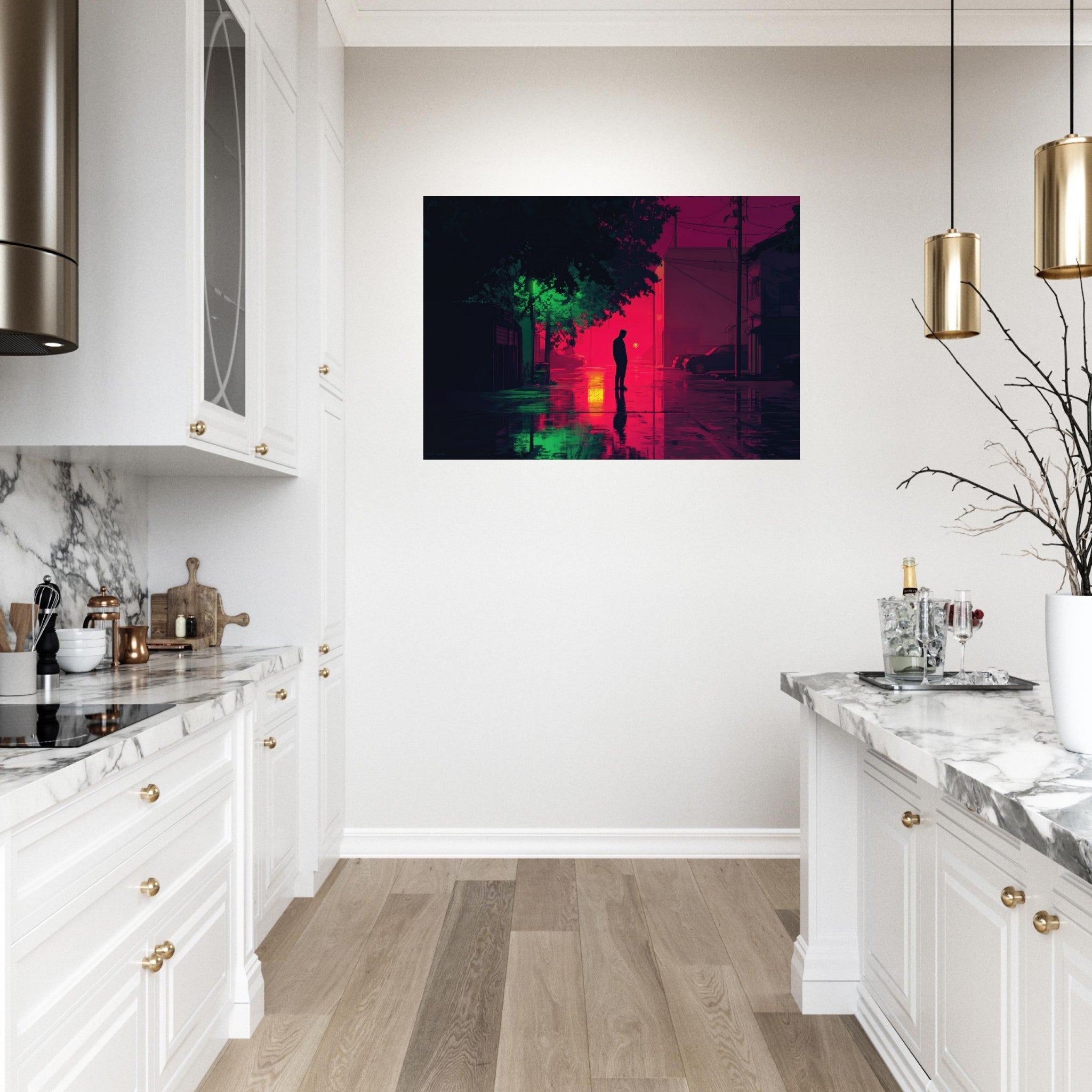 Aluminum Print Landscape - A city where neon lights create impossible rifle 4 - Ai Art Force