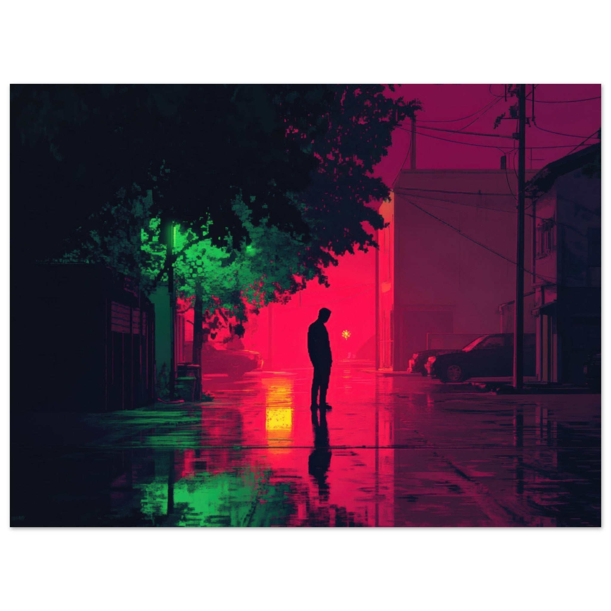 Aluminum Print Landscape - A city where neon lights create impossible rifle 4 - Ai Art Force
